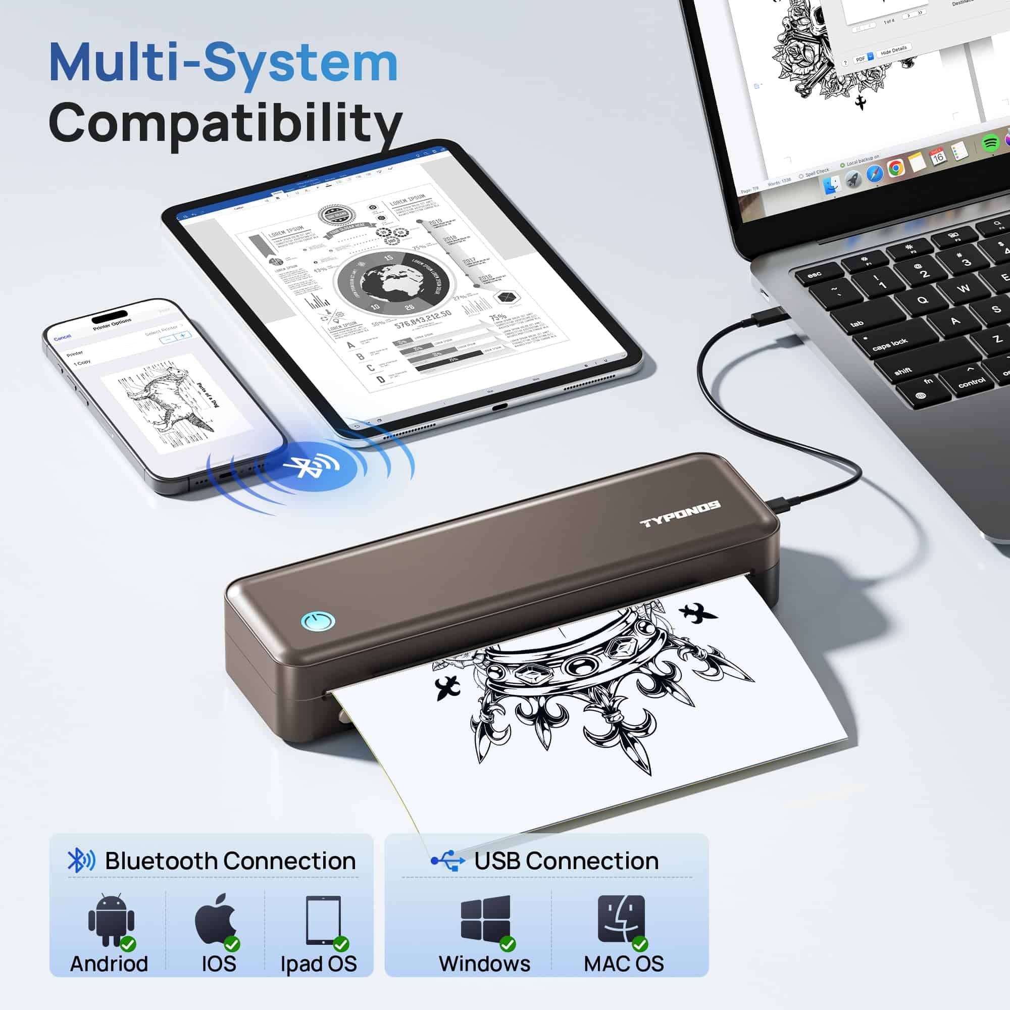 Impresoras portátiles inalámbricas TYPONOS -Marrón - Imagen 3