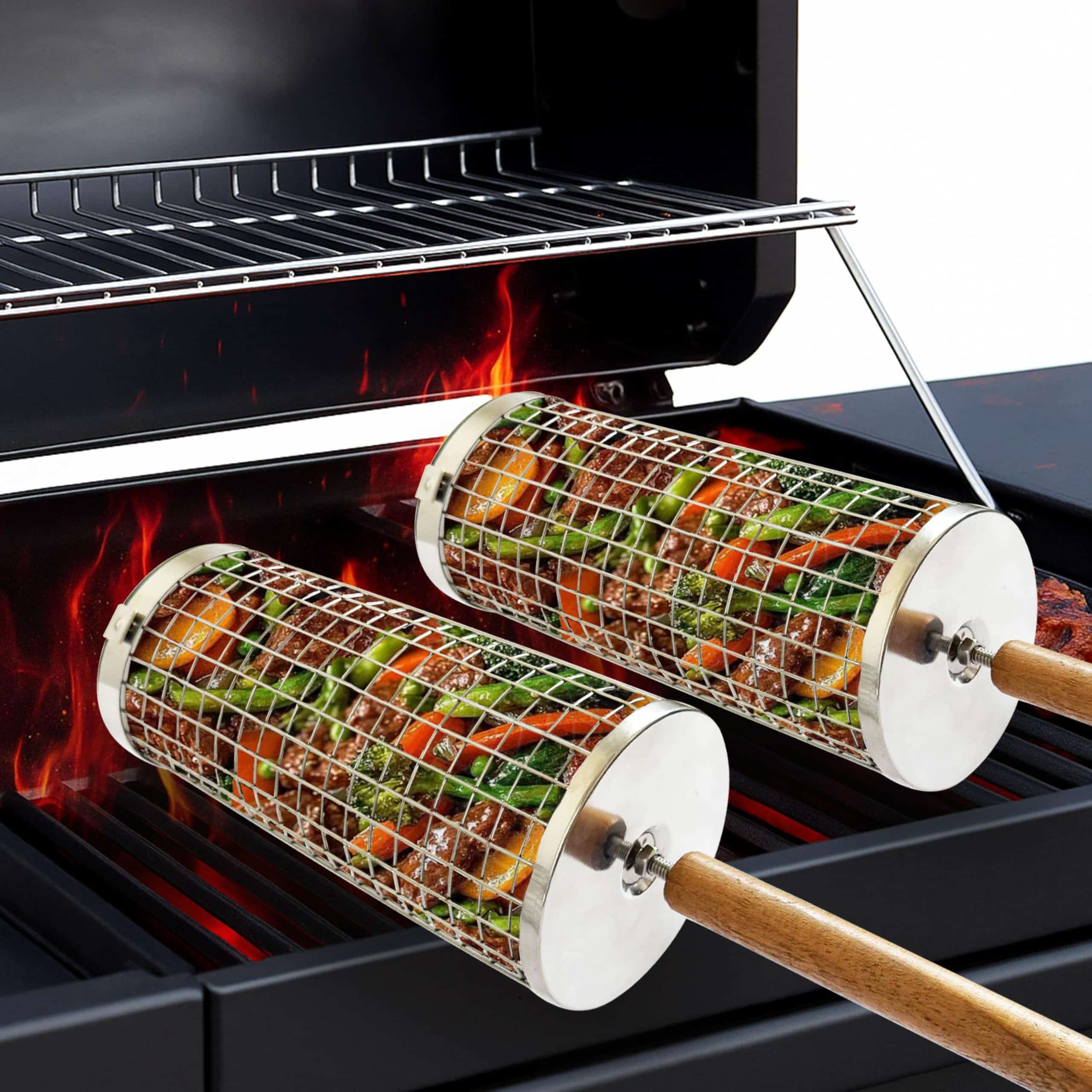Canastas de parrilla anidadas con mango de madera - Red de