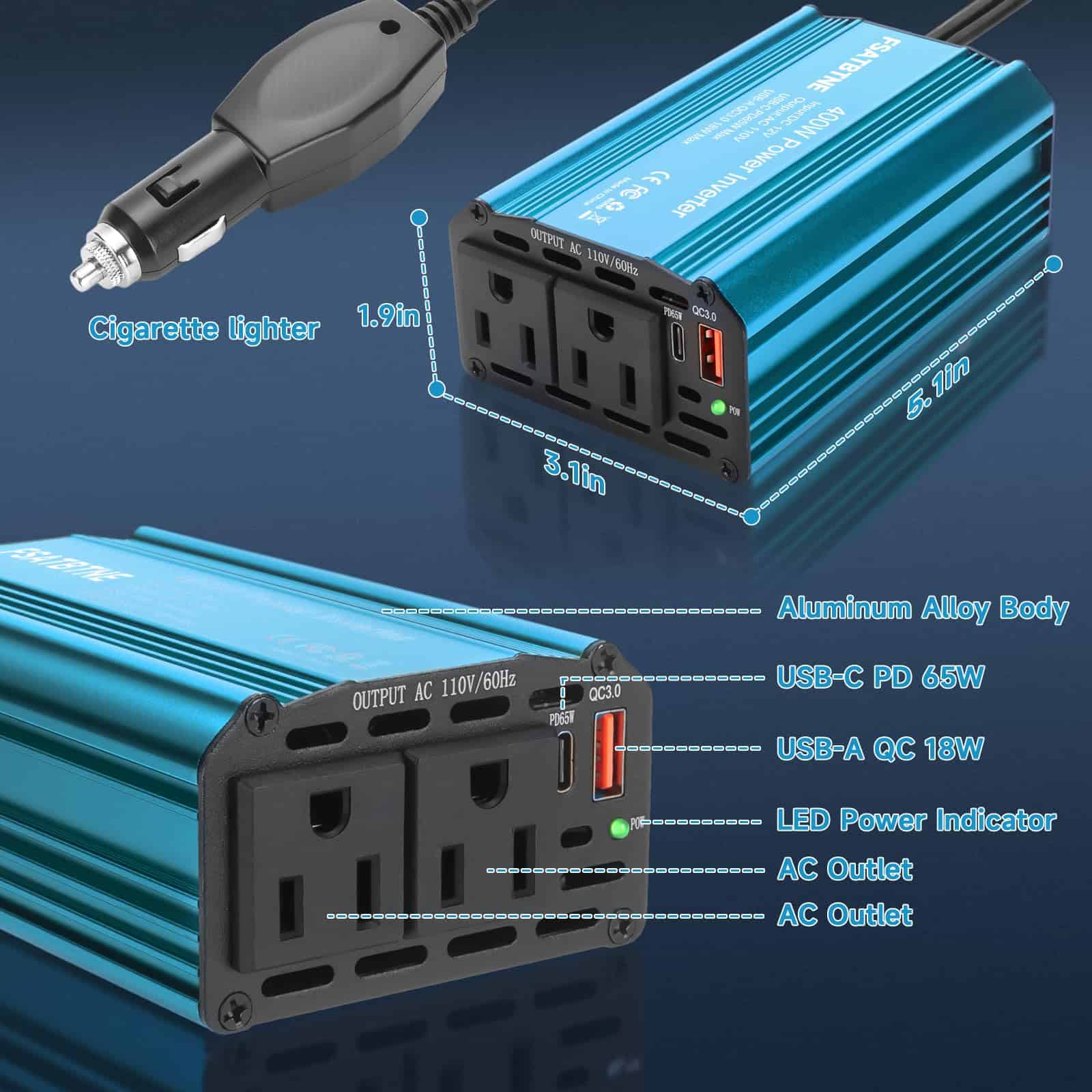 Inversor de corriente de 400W, FSATBTNE Convertidor de - Imagen 6