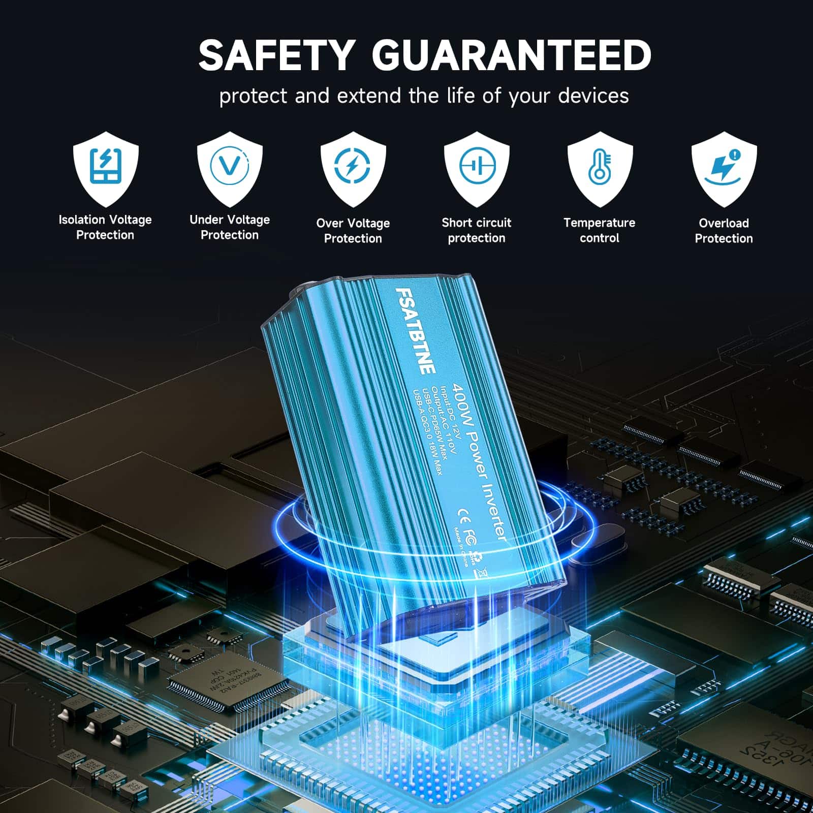 Inversor de corriente de 400W, FSATBTNE Convertidor de - Imagen 8