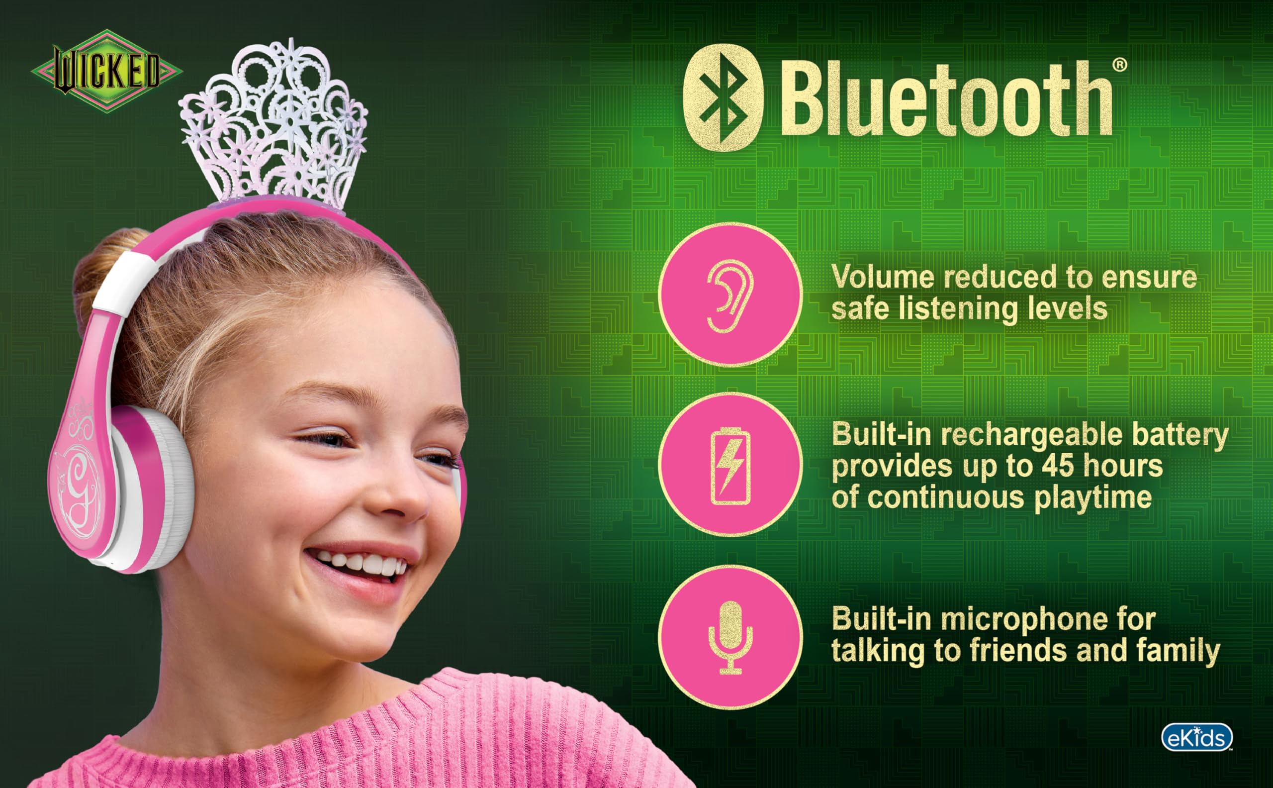 eKids Wicked Glinda Auriculares Bluetooth, Auriculares - Imagen 3