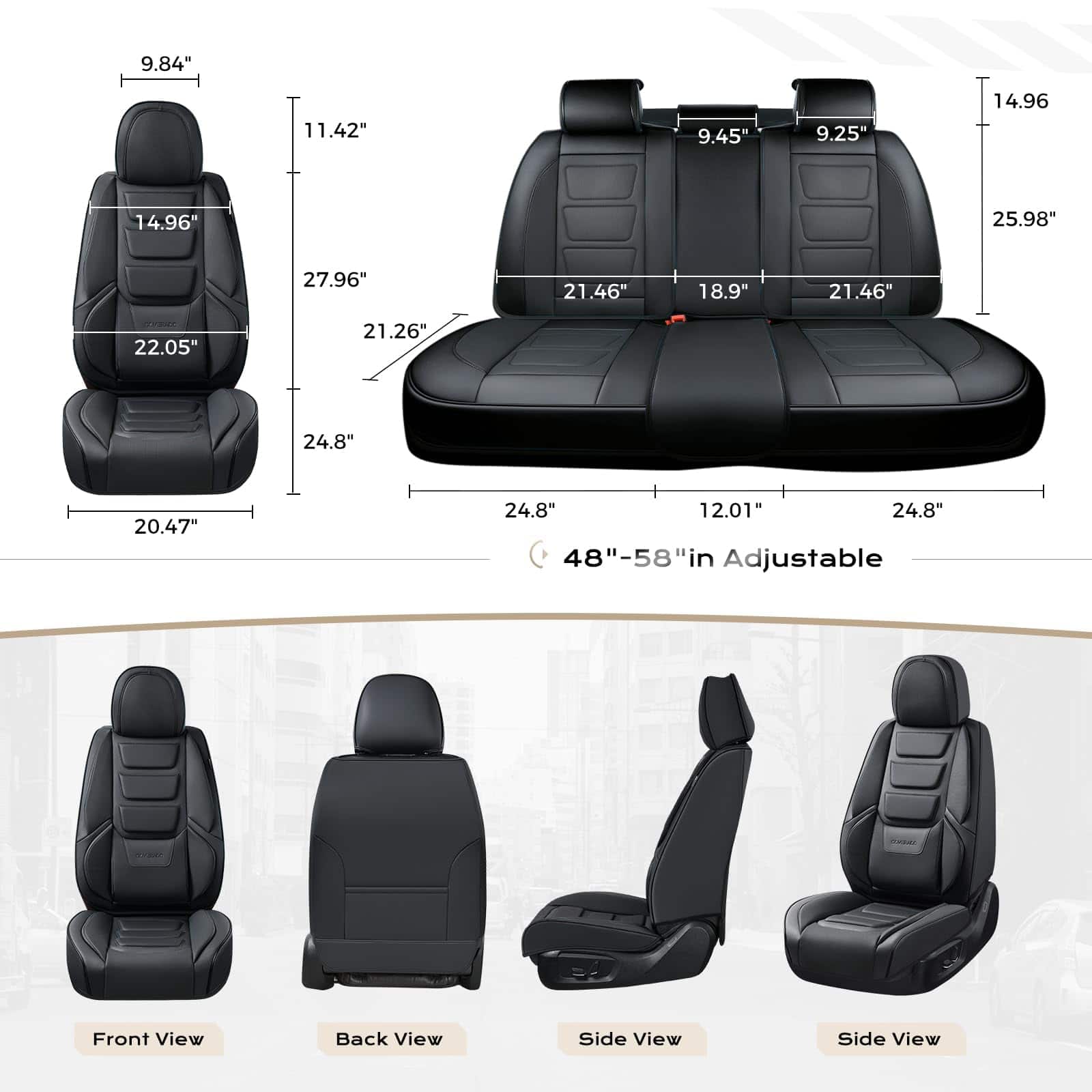 Cubre Asientos para Autos Juego Completo, -Negro - Imagen 6