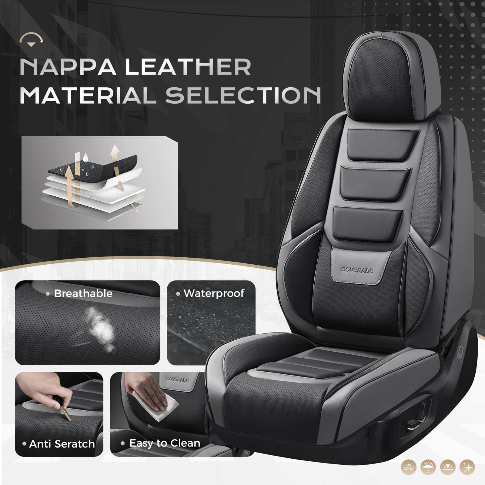 Cubiertas de asiento de coche Coverado -Negro/Gris - Imagen 3
