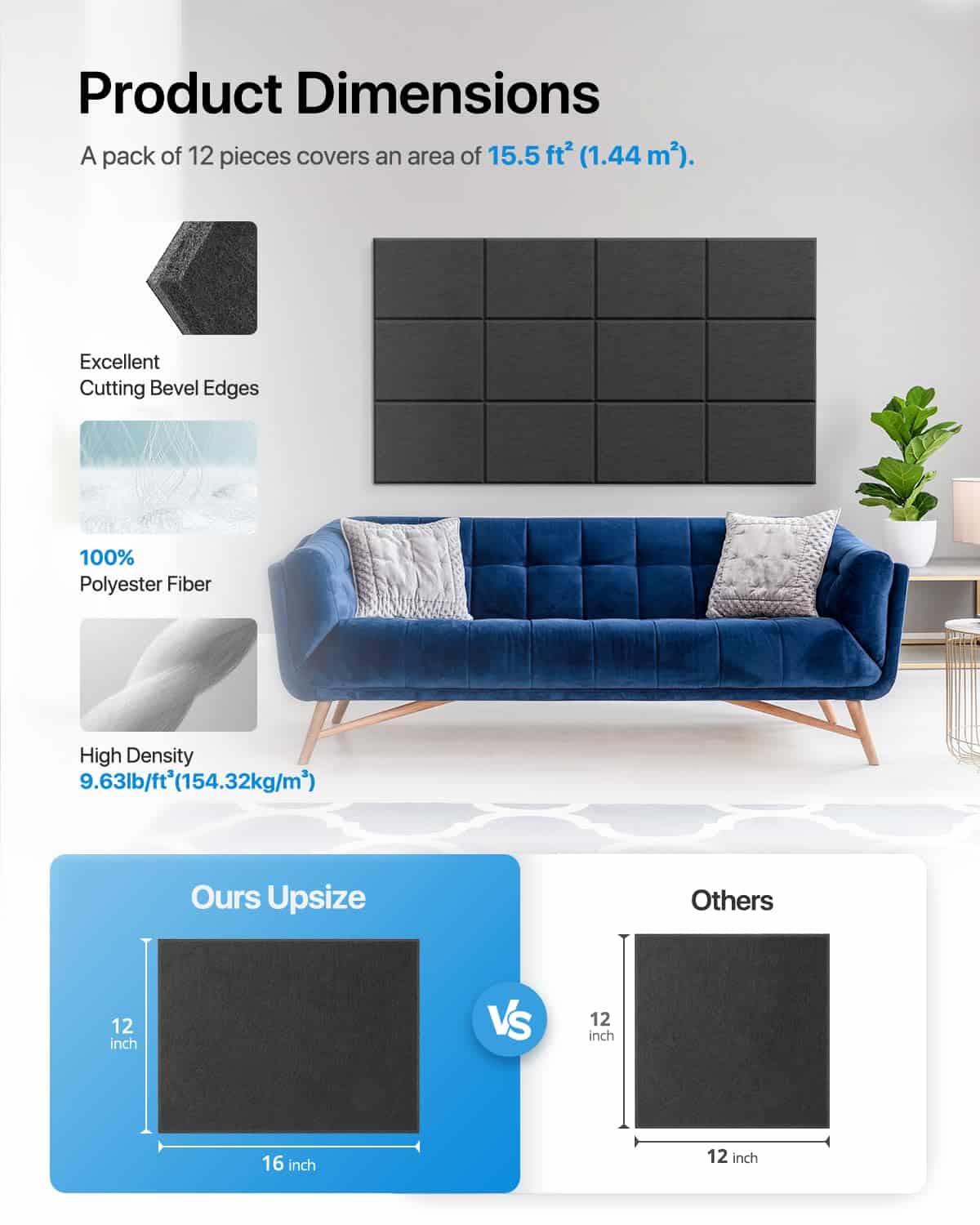 Paneles Acústicos Pack de 12 Paneles -Negro - Imagen 4