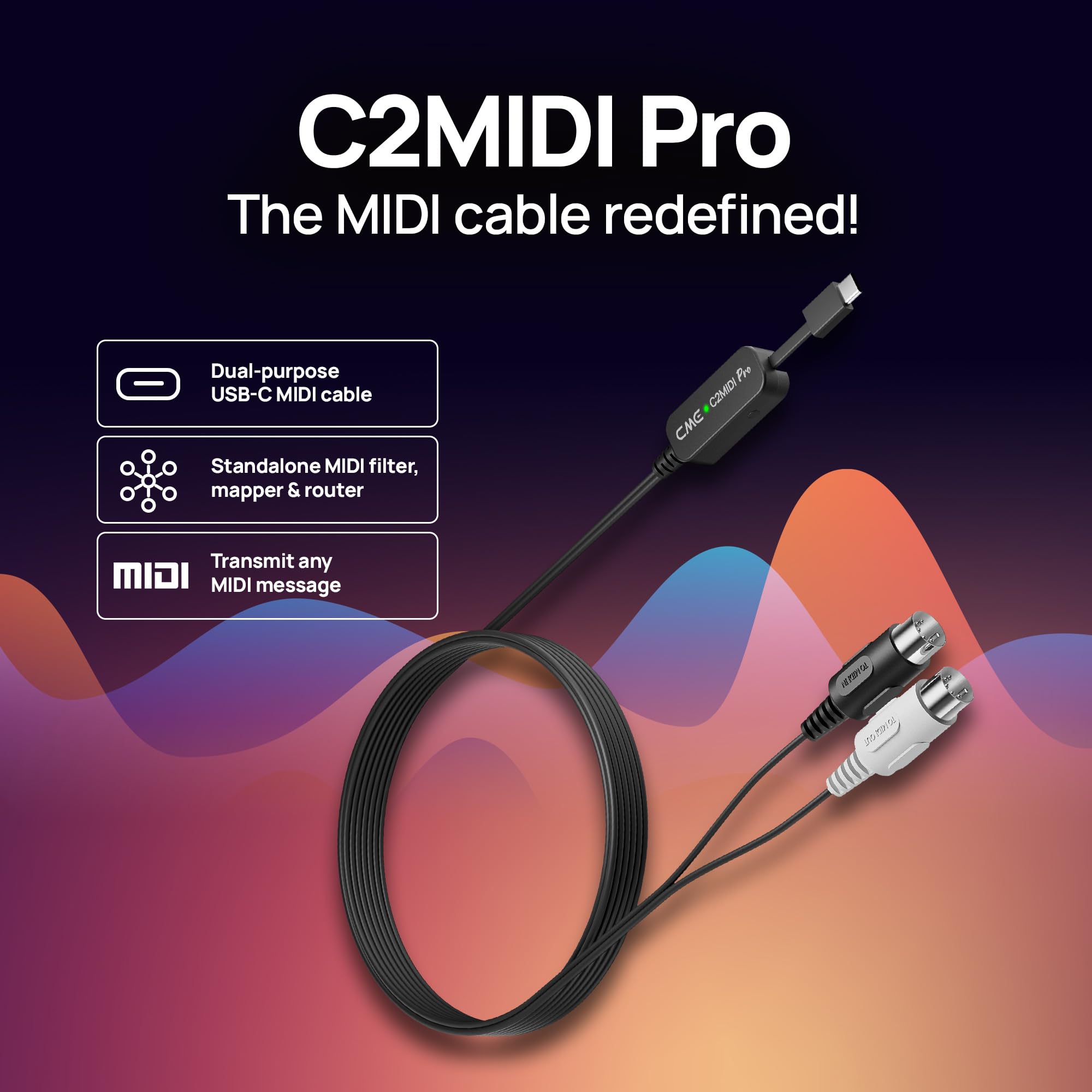 CME C2MIDI Pro - Cable MIDI USB-C de Doble Uso con Filtro, - Imagen 3