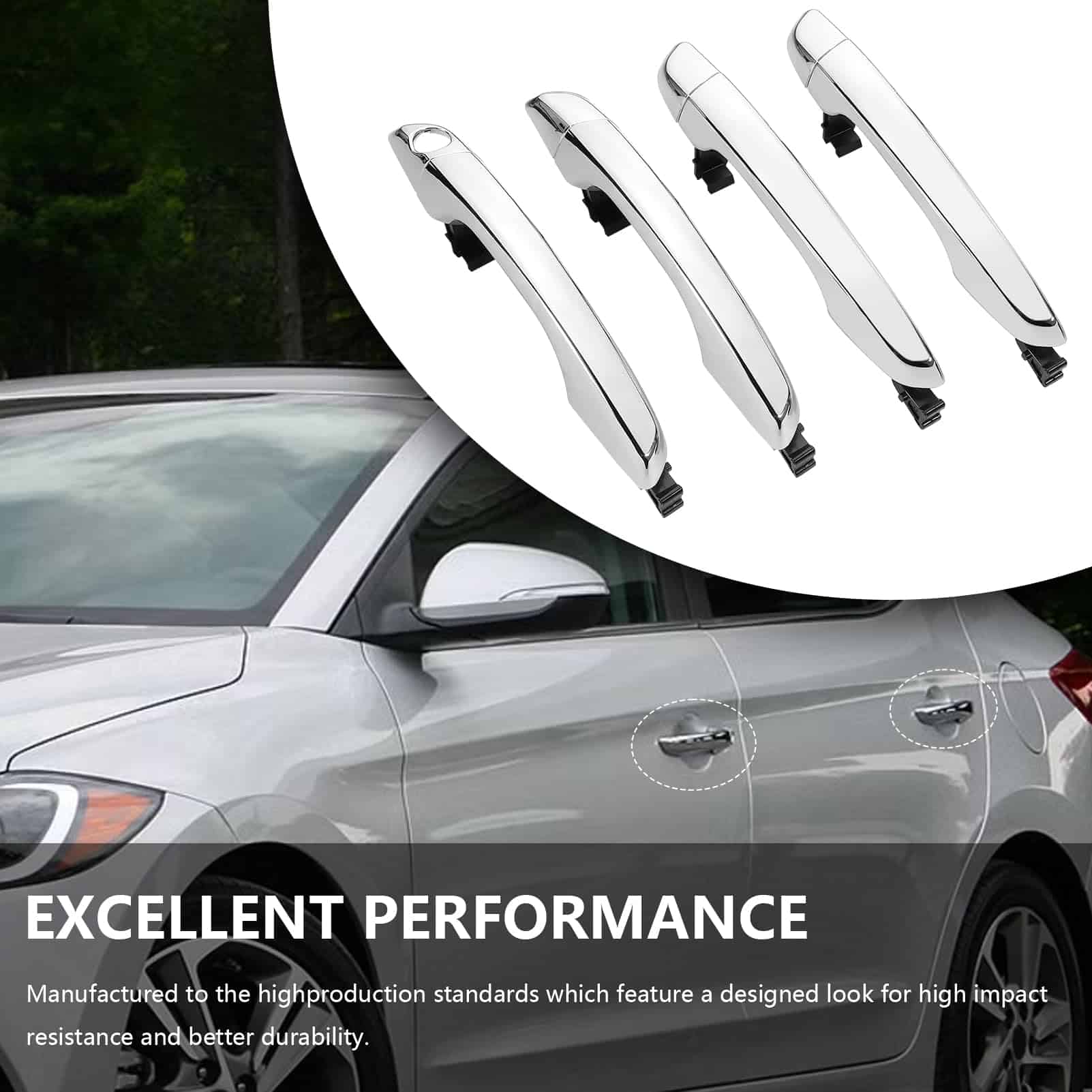 Juego de 4 manijas de puerta cromadas GNXFixt compatibles - Imagen 3