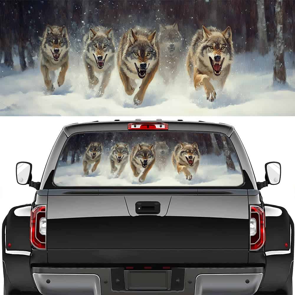 Calcomanías traseras de ventana de camión con lobo