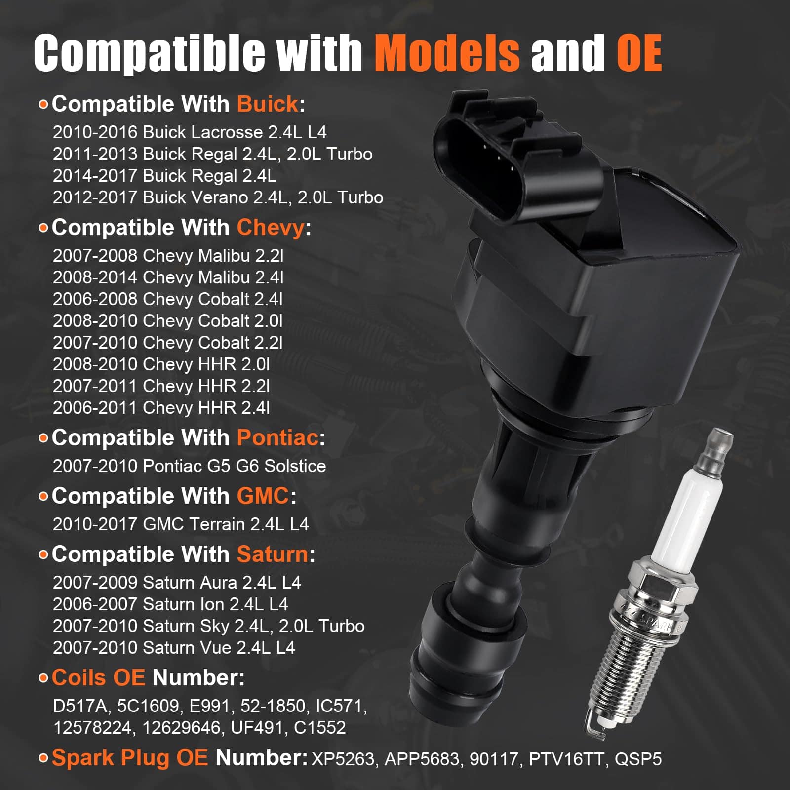 Conjunto de 4 bobinas de encendido y bujías para Chevy - Imagen 7