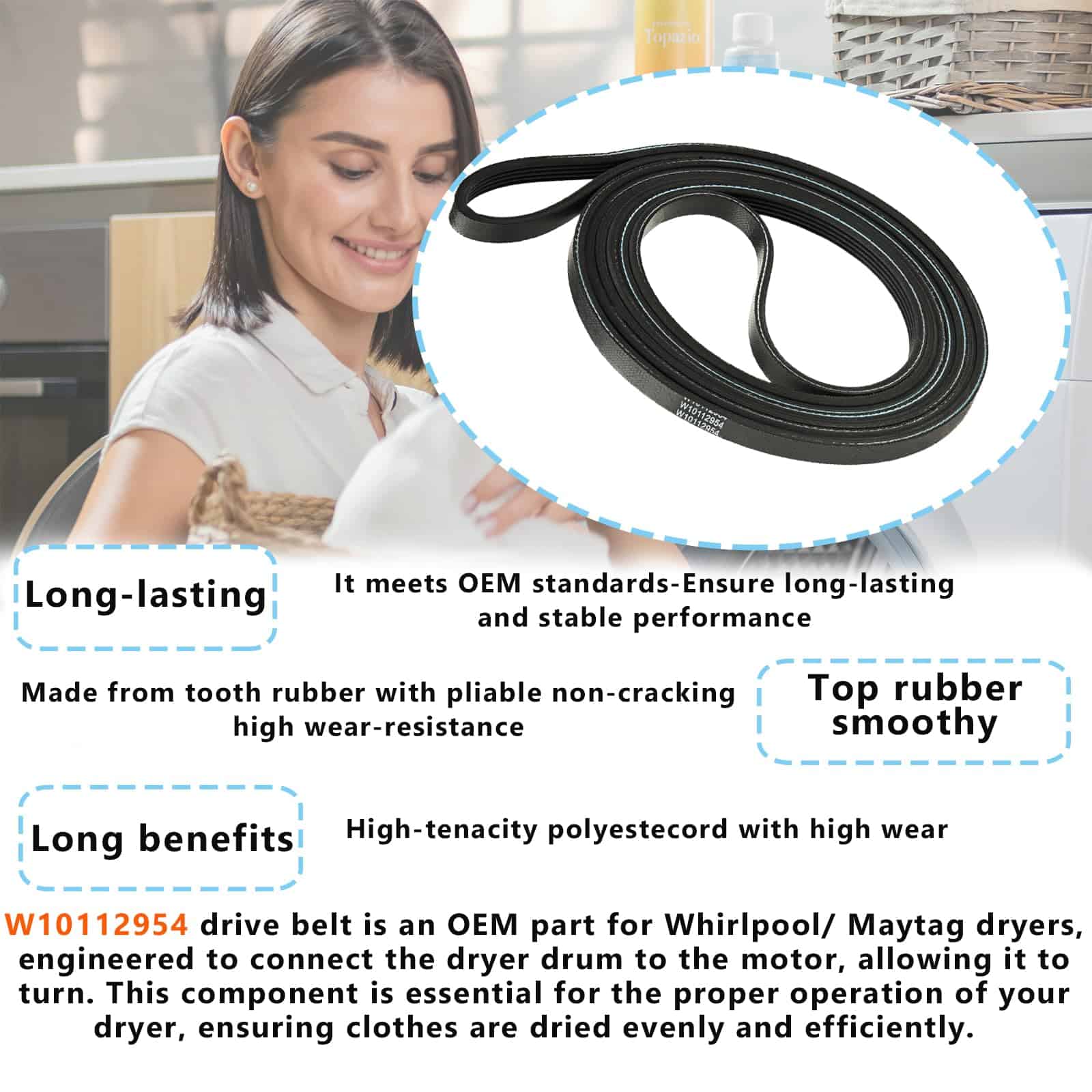 Correa de tambor para secadora WPW10112954 W10112954 - Imagen 5