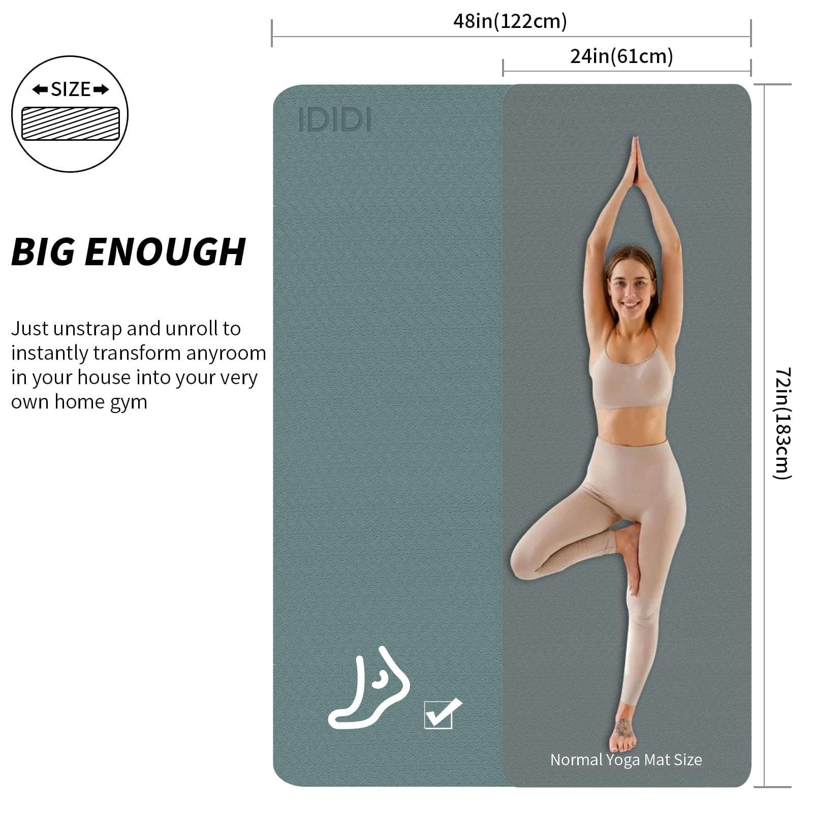 Tapete de Yoga Grande de 10 mm (6 'x 4') - Extra Largo y - Imagen 3