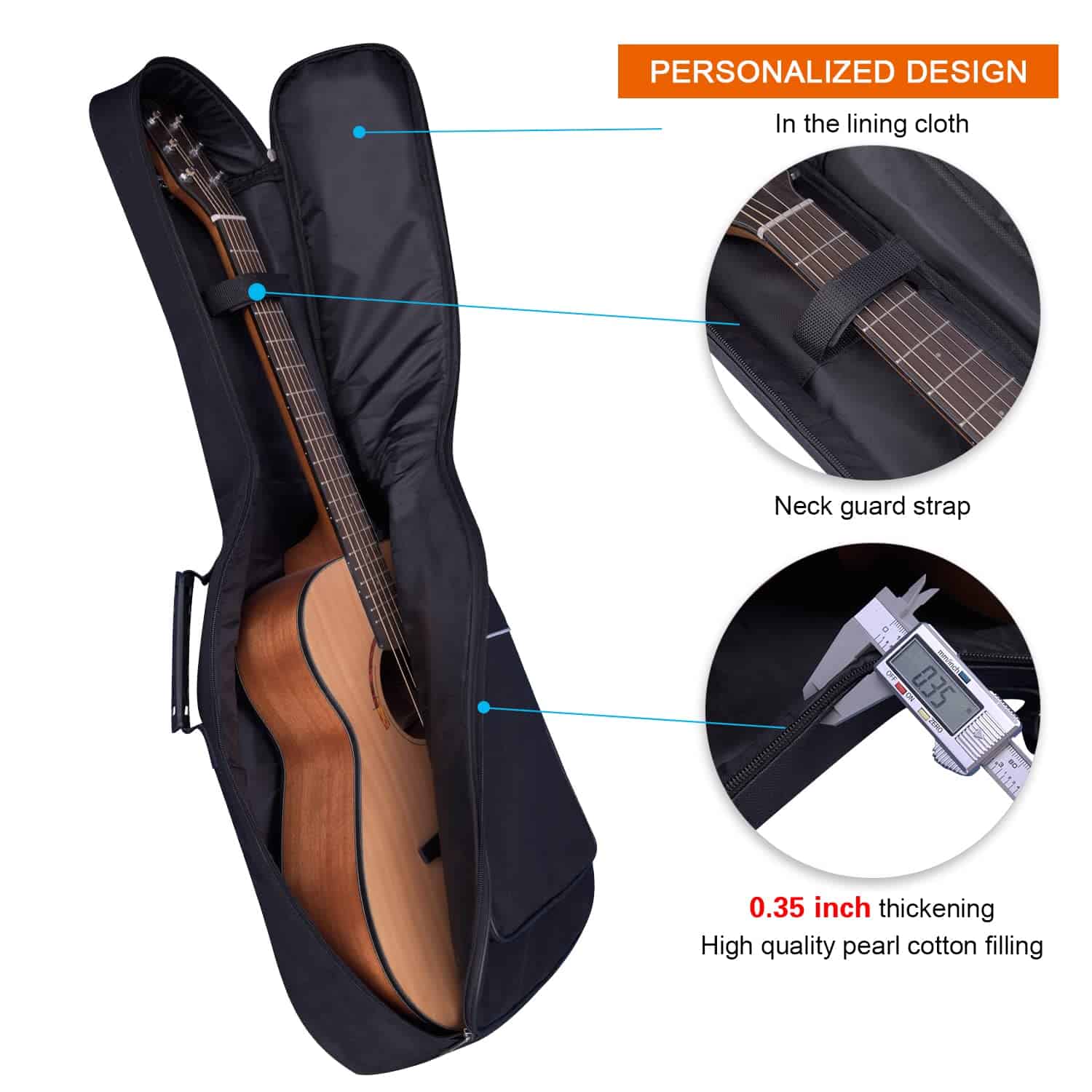 Funda para guitarra acústica diboer de 41 pulgadas con - Imagen 8