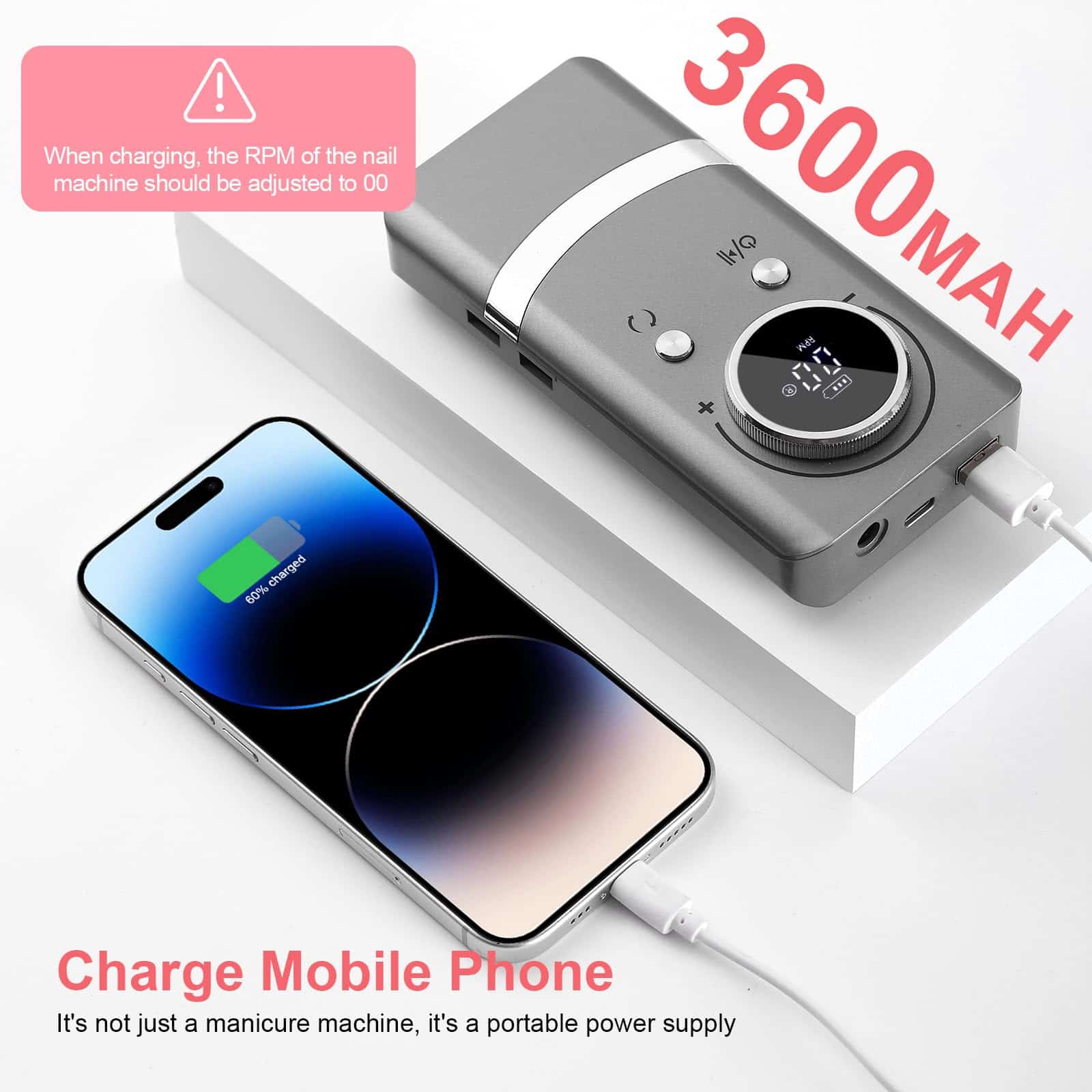 Máquina de Taladro de Uñas Eléctrico -Gris - Imagen 6