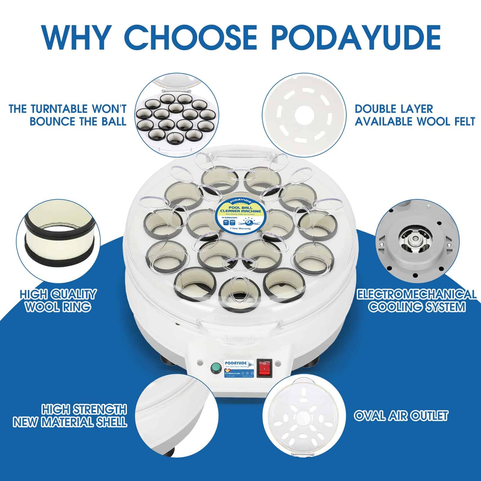 PODAYUDE Máquina Limpiadora de Bolas de Billar - Pulidor - Imagen 3
