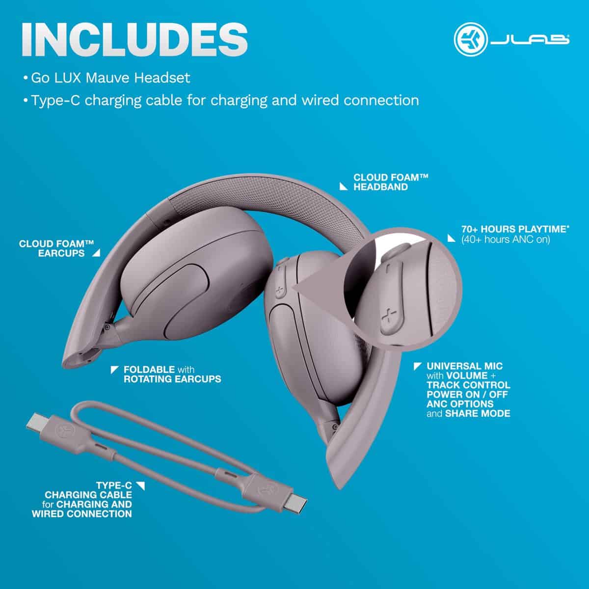 Audífonos Inalámbricos JLab Go Lux ANC, Color Malva, - Imagen 8