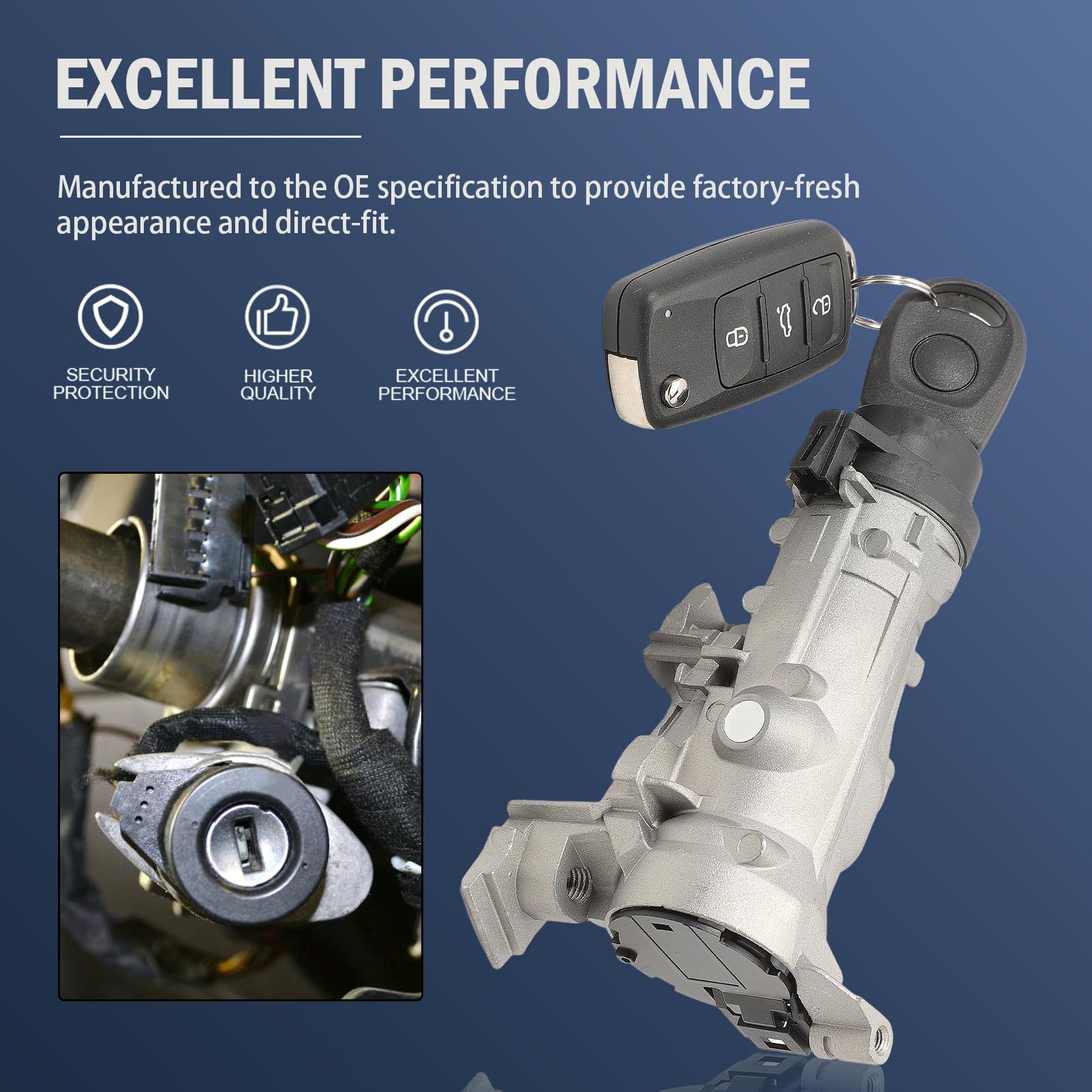 Cilindro de cerradura de encendido 1K0905851B con llave de - Imagen 8