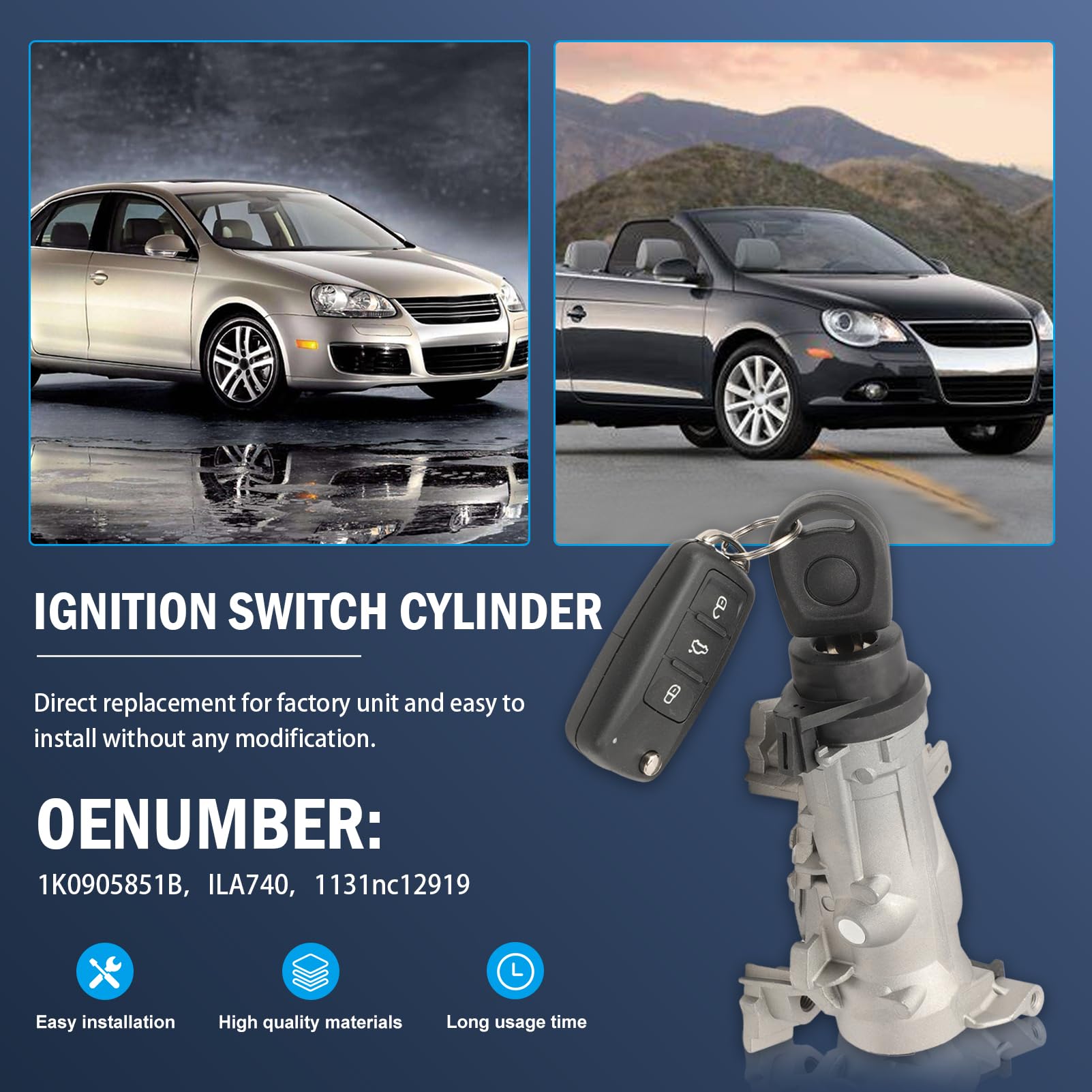 Cilindro de cerradura de encendido 1K0905851B con llave de - Imagen 7