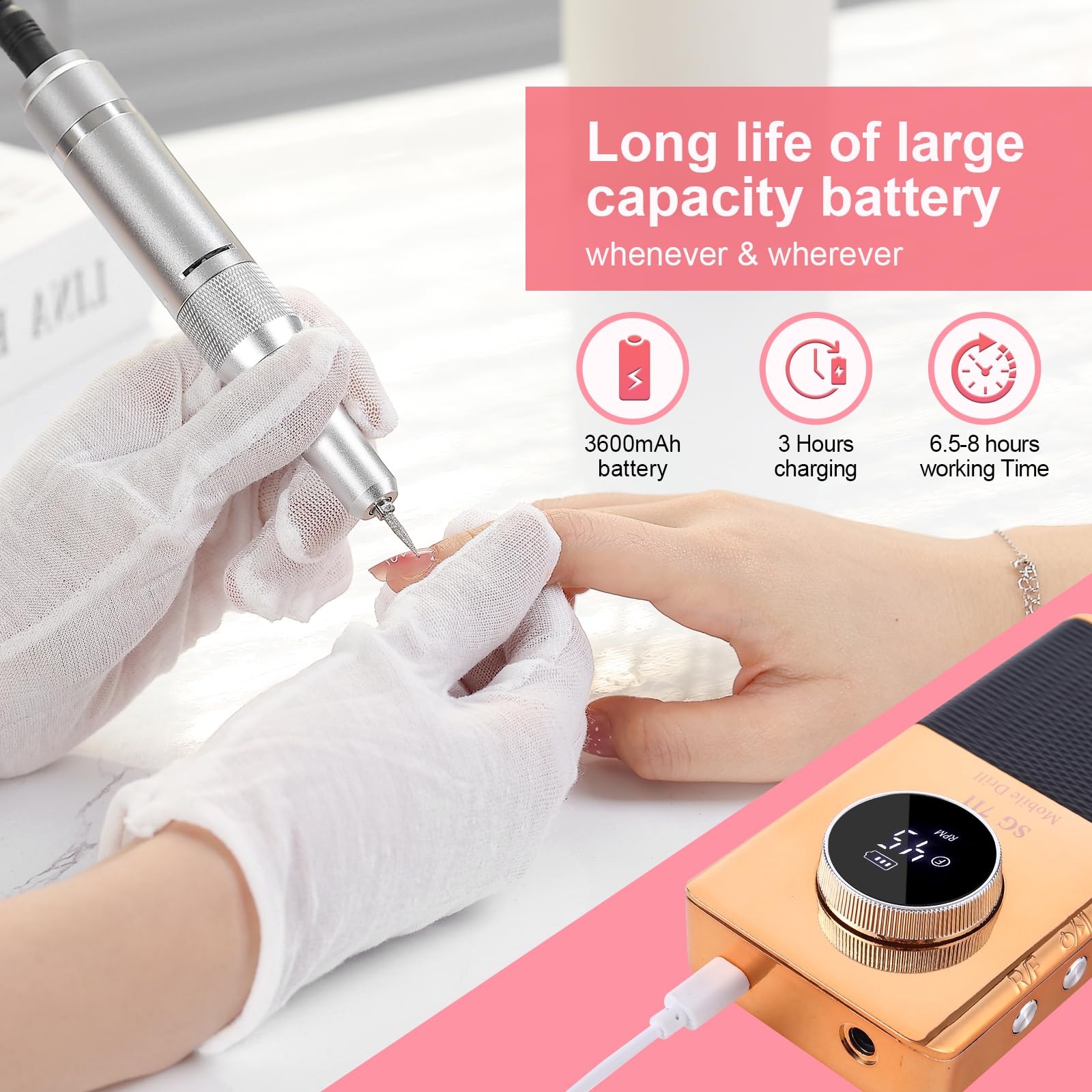 Máquina de Taladro de Uñas Eléctrico -Amarillo - Imagen 6