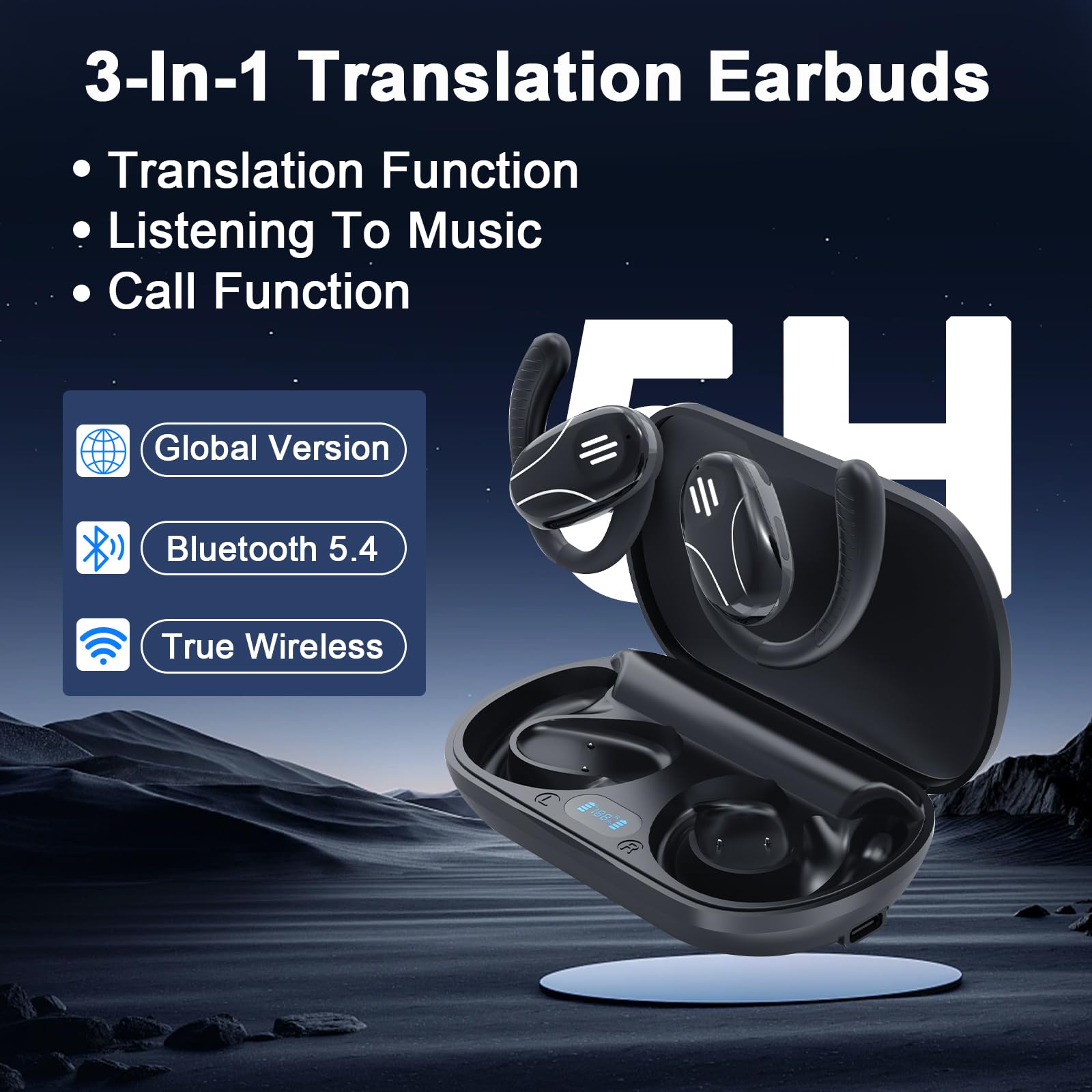 Auriculares Traductores de Idiomas, 3 en 1 -Negro - Imagen 3