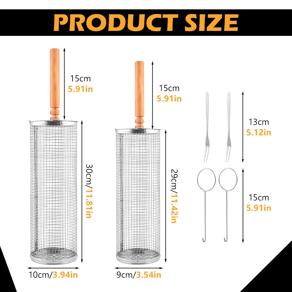 Set de 2 Canastas de Parrilla Giratorias con Asas de Madera - Imagen 3