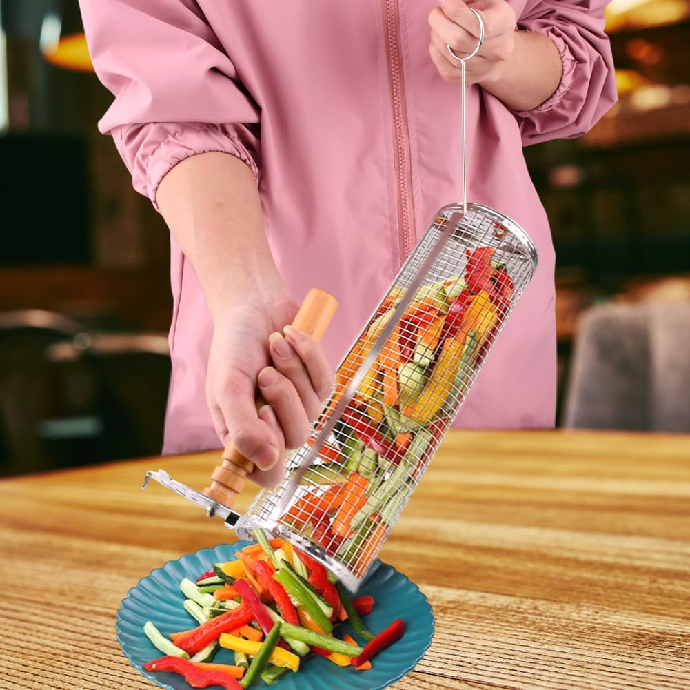 Set de 2 Canastas de Parrilla Giratorias con Asas de Madera - Imagen 7