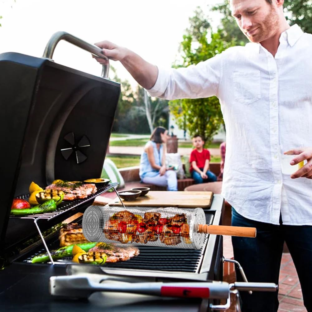 Set de 2 Canastas de Parrilla Giratorias con Asas de Madera - Imagen 6