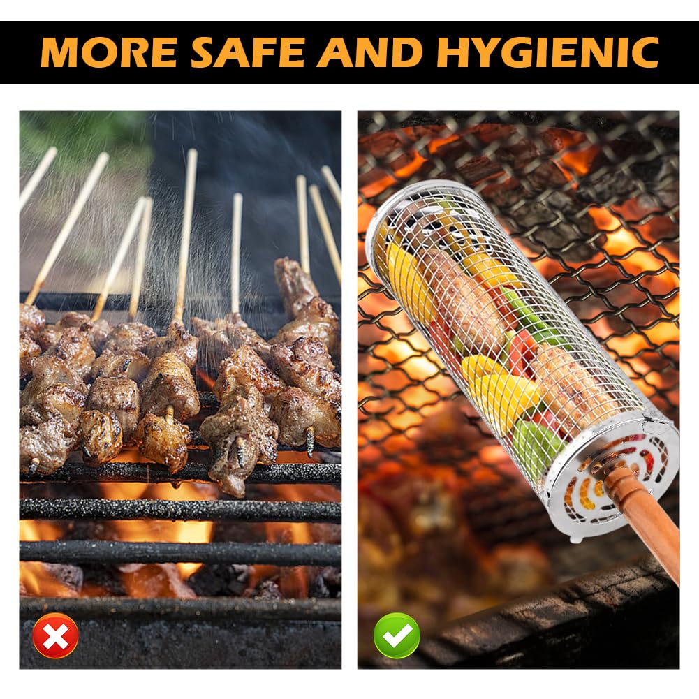 Set de 2 Canastas de Parrilla Giratorias con Asas de Madera - Imagen 5