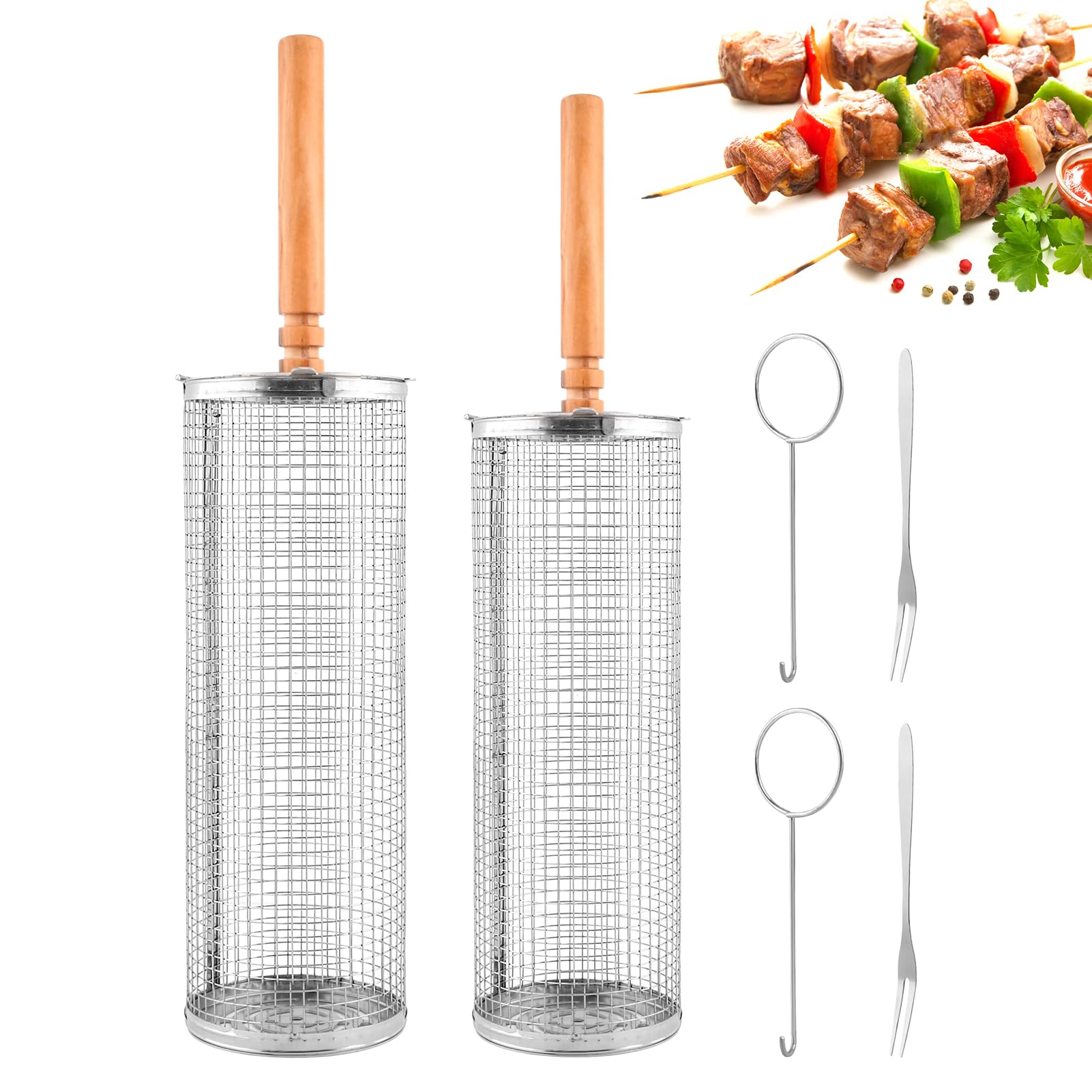 Set de 2 Canastas de Parrilla Giratorias con Asas de Madera - Imagen 9