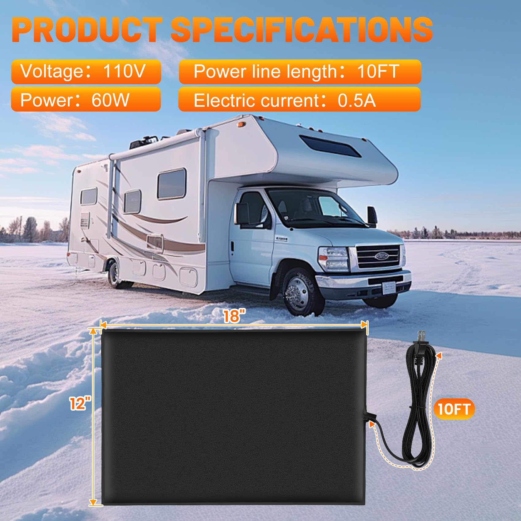 Foinwer 2PCS 120V RV Tank Heater Pad with Plug,12"x18",RV - Imagen 3