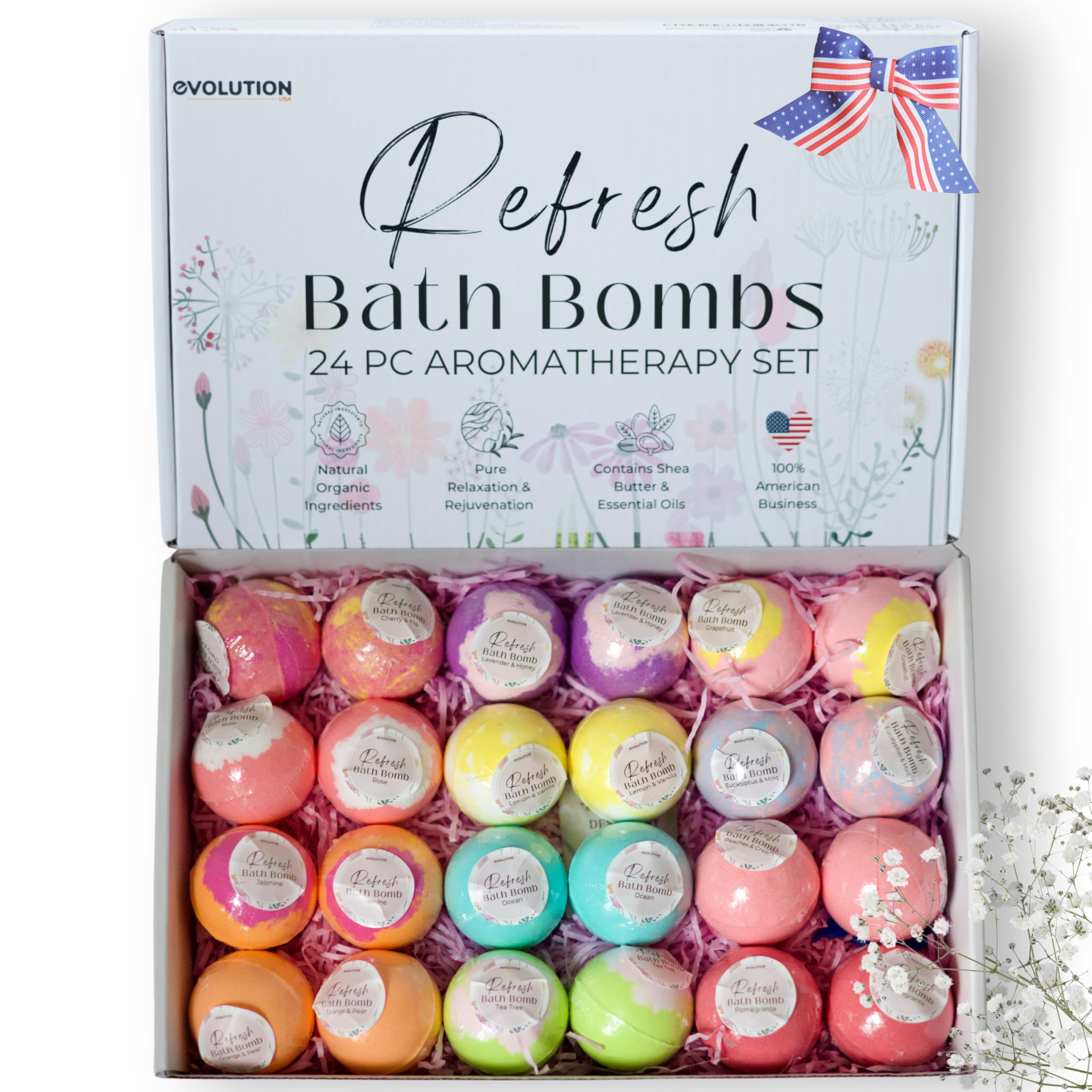 EvolutionUSA Refresh Bombas de Baño para Mujeres, 24 Bombas