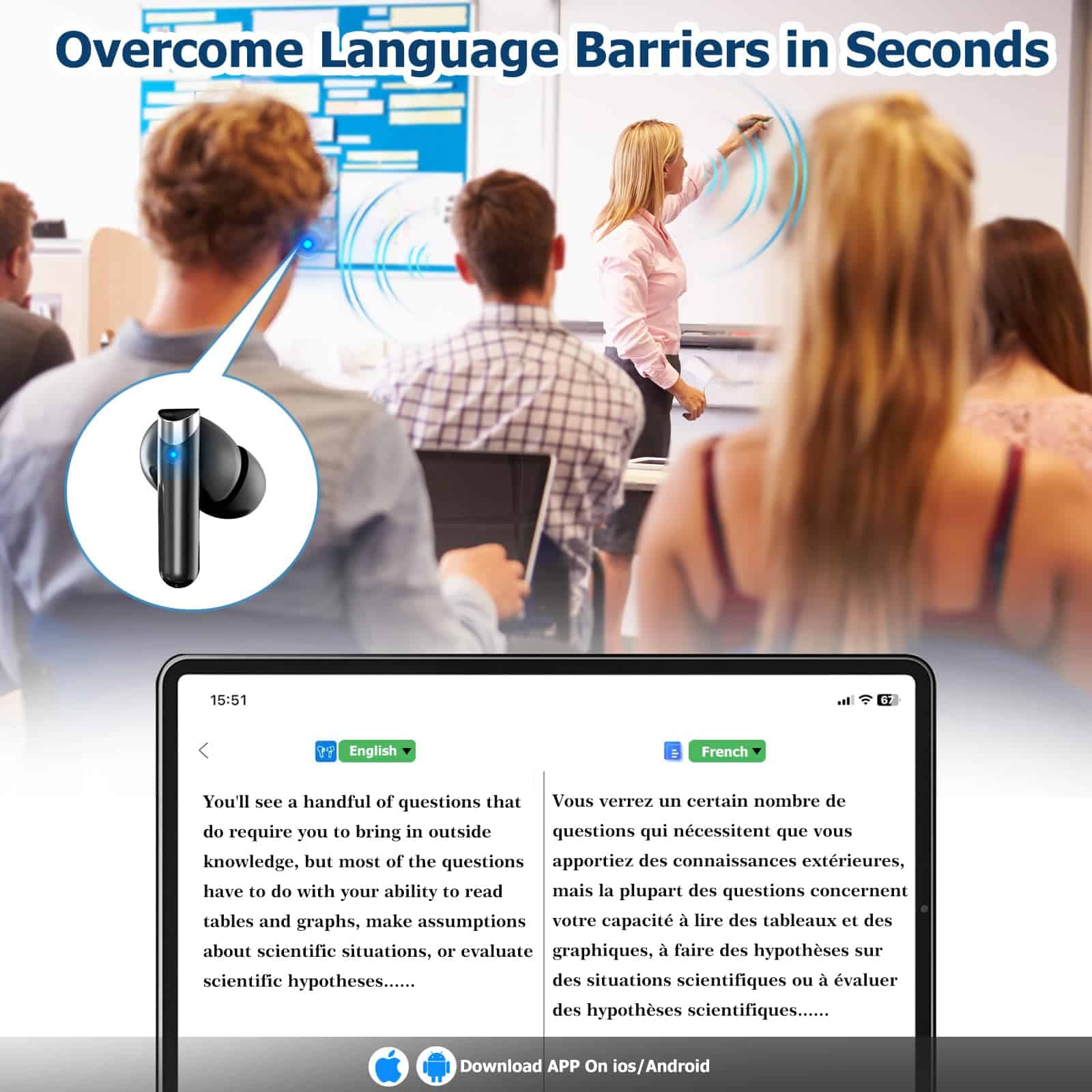 Traductor de Audífonos en Tiempo Real, 3 en 1 con - Imagen 3