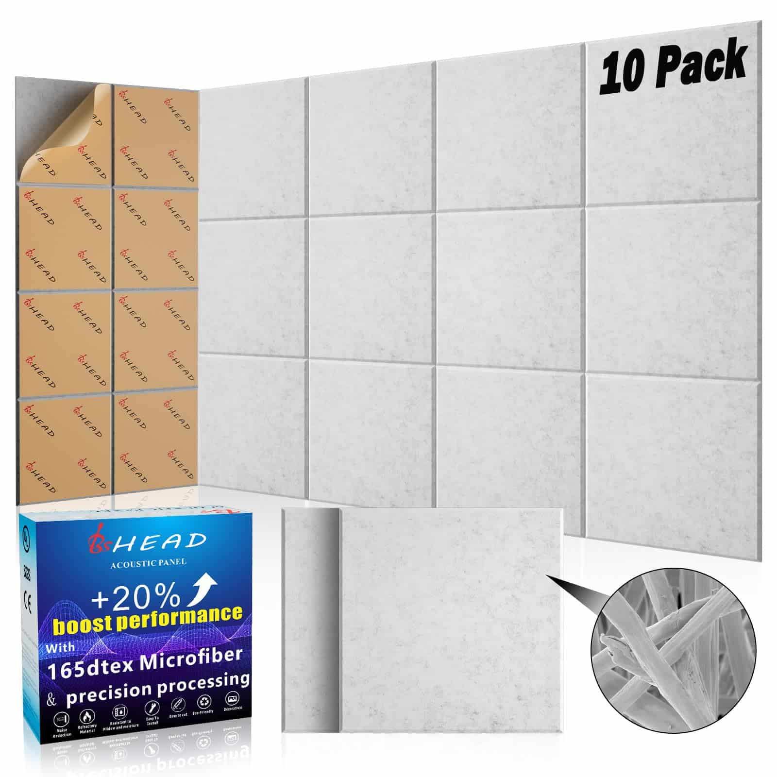 BSHEAD 10 pcs 165dtex Paneles Acústicos de Microfibra