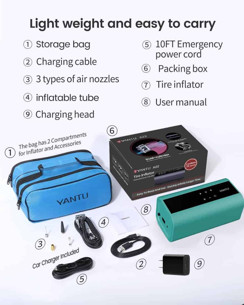 Inflador de neumáticos YANTU inalámbrico con doble cilindro - Imagen 8
