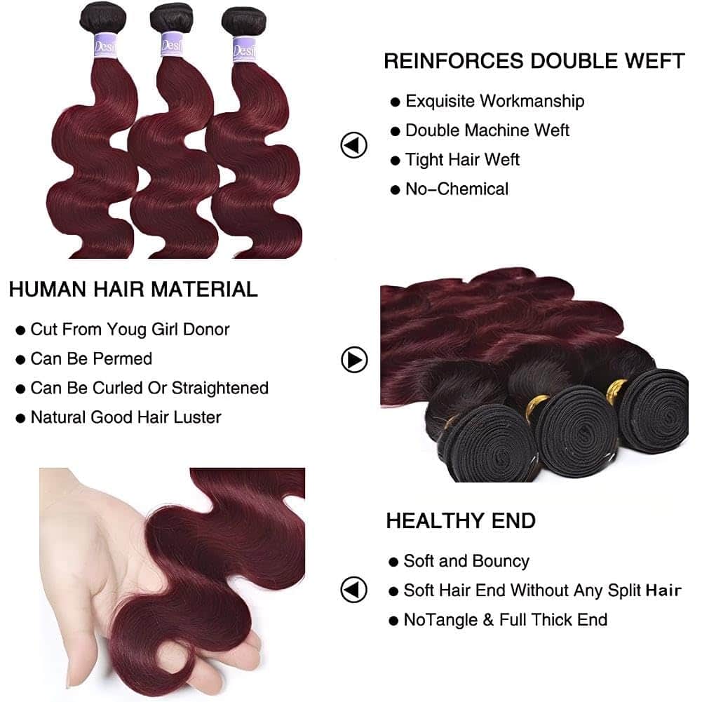 UDesire 1B/99J Ombre Body Wave Mechones de Cabello Humano 3 - Imagen 5
