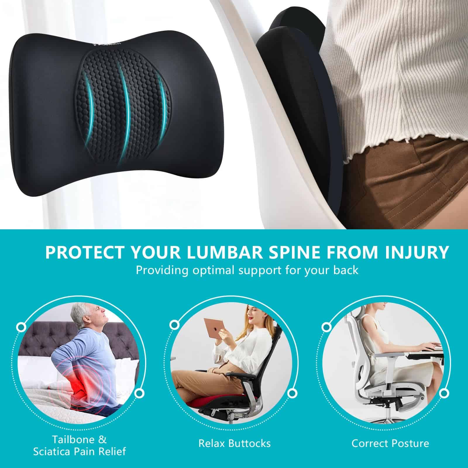 FLORICH Cojín de Soporte Lumbar y Cojines Cervicales para - Imagen 4