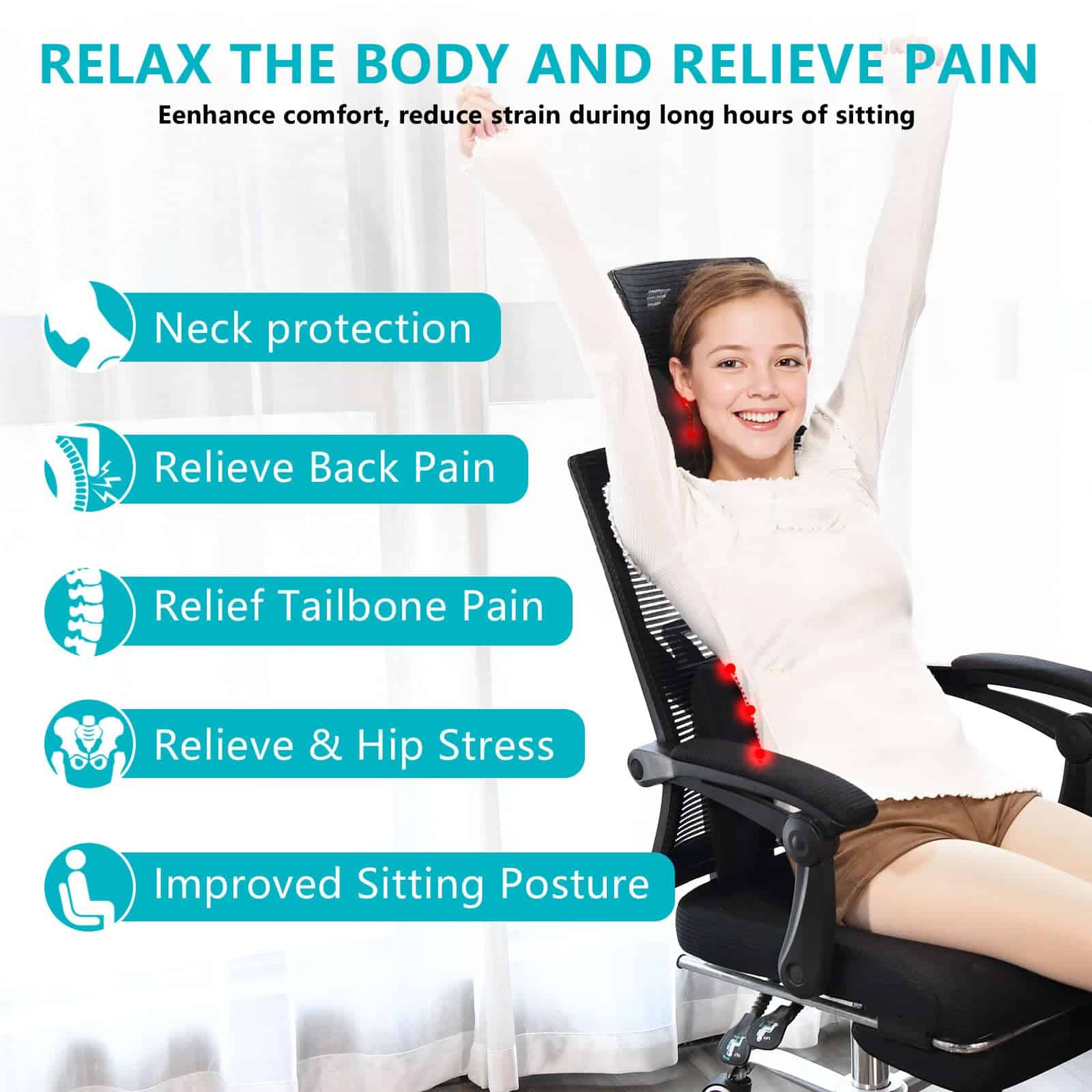 FLORICH Cojín de Soporte Lumbar y Cojines Cervicales para - Imagen 3