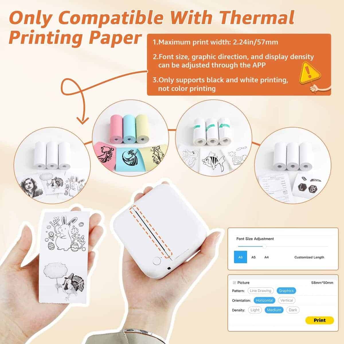 Impresora Portátil Geyrut Mini Impresora Térmica, Impresora - Imagen 3