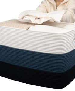 Canasta de almacenamiento de cuerda de algodón tejido en