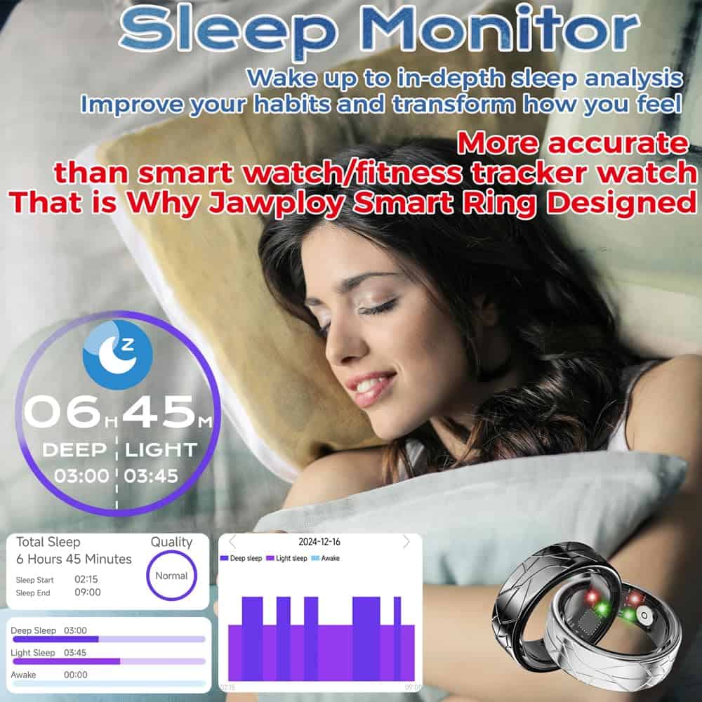 Jawploy Smart Ring Fitness Tracker Sleep -Silver - Imagen 3