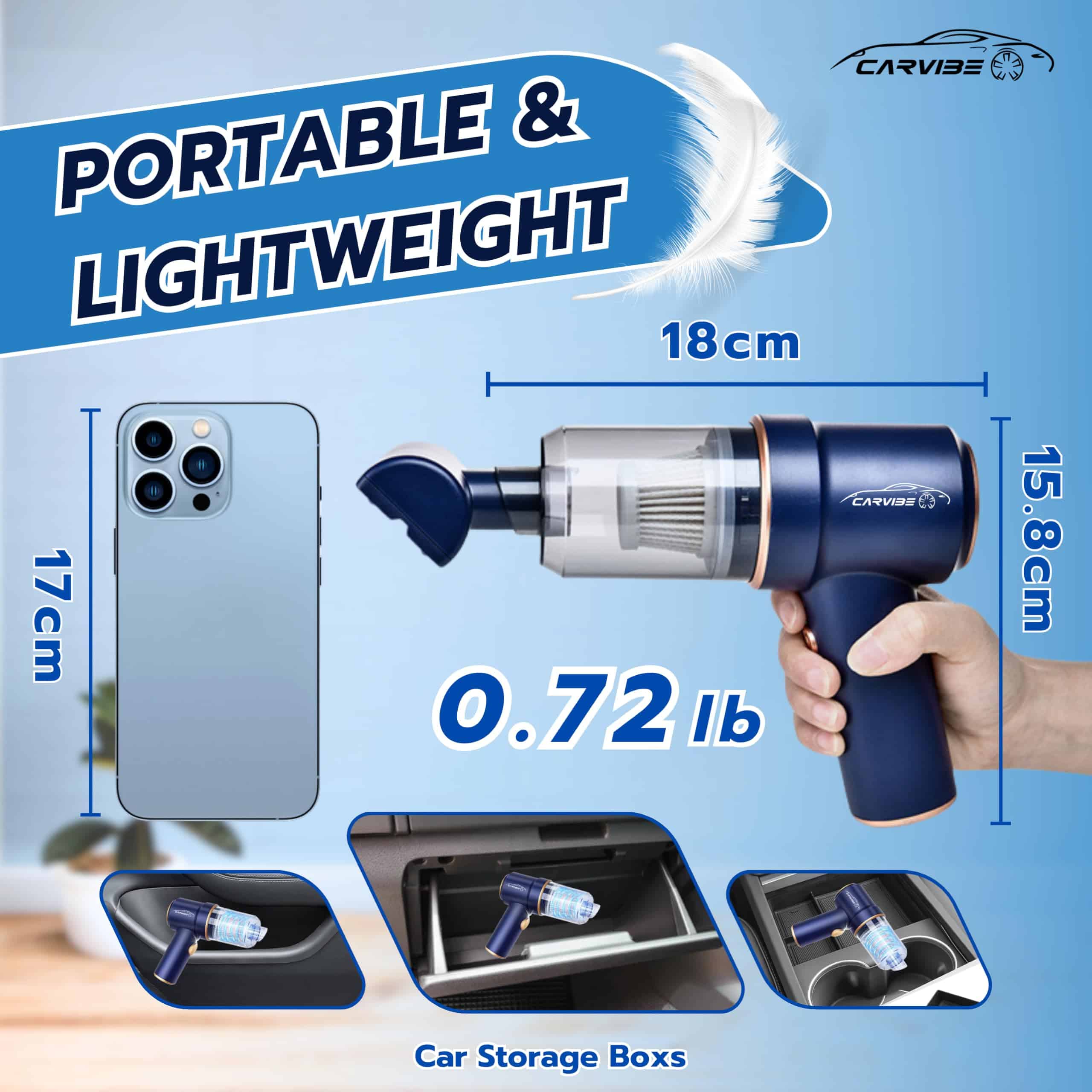 Aspiradora de Coche Portátil Inalámbrica Carvibe, 6 en 1 - Imagen 5