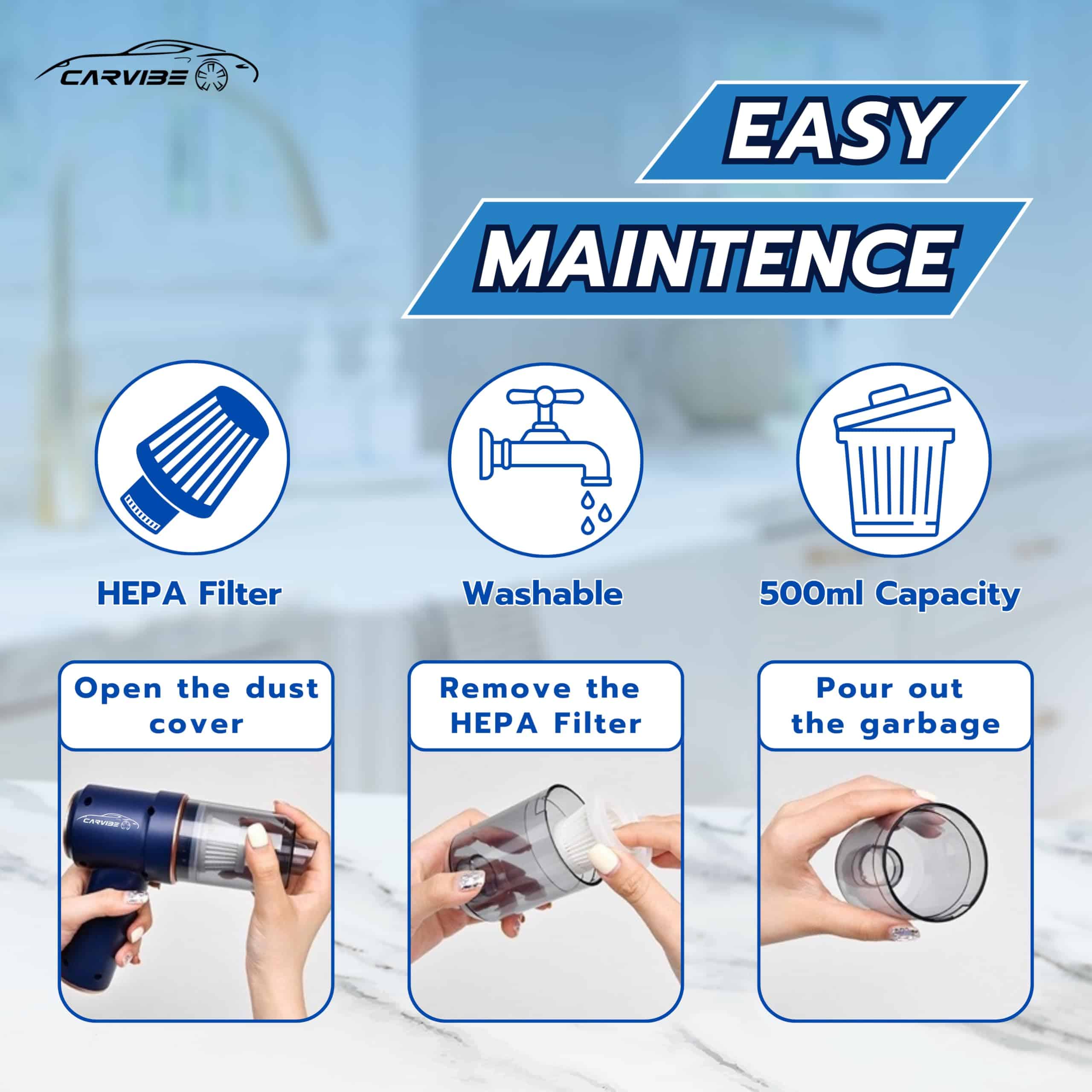 Aspiradora de Coche Portátil Inalámbrica Carvibe, 6 en 1 - Imagen 6