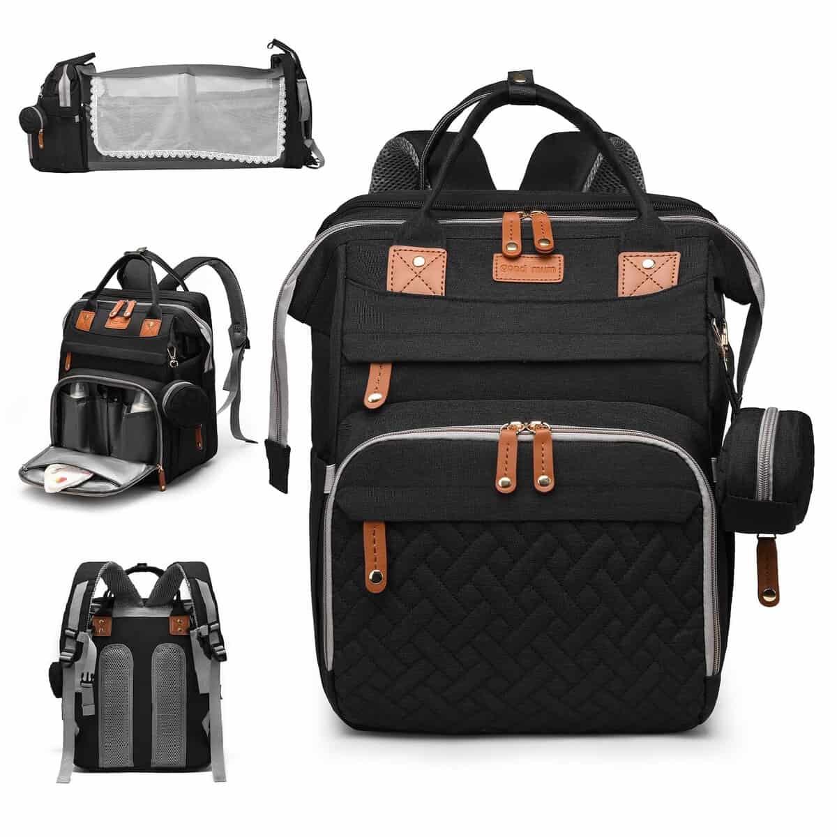 AHNTTGS Mochila para Pañales de Bebé con -Negro
