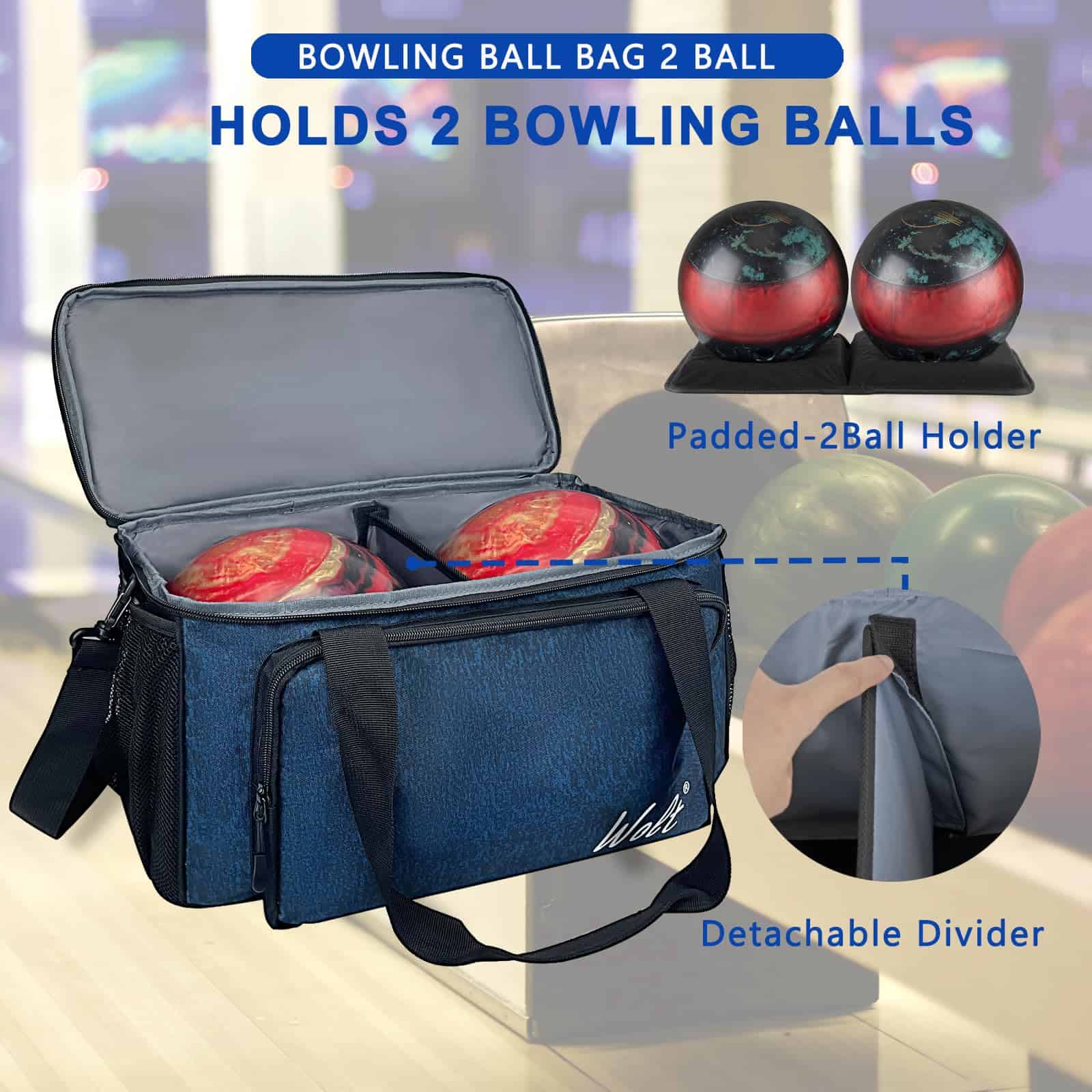 Bolso de Bolos WOLT de 2 Bolas, Bolso de Bolos con Soporte - Imagen 3
