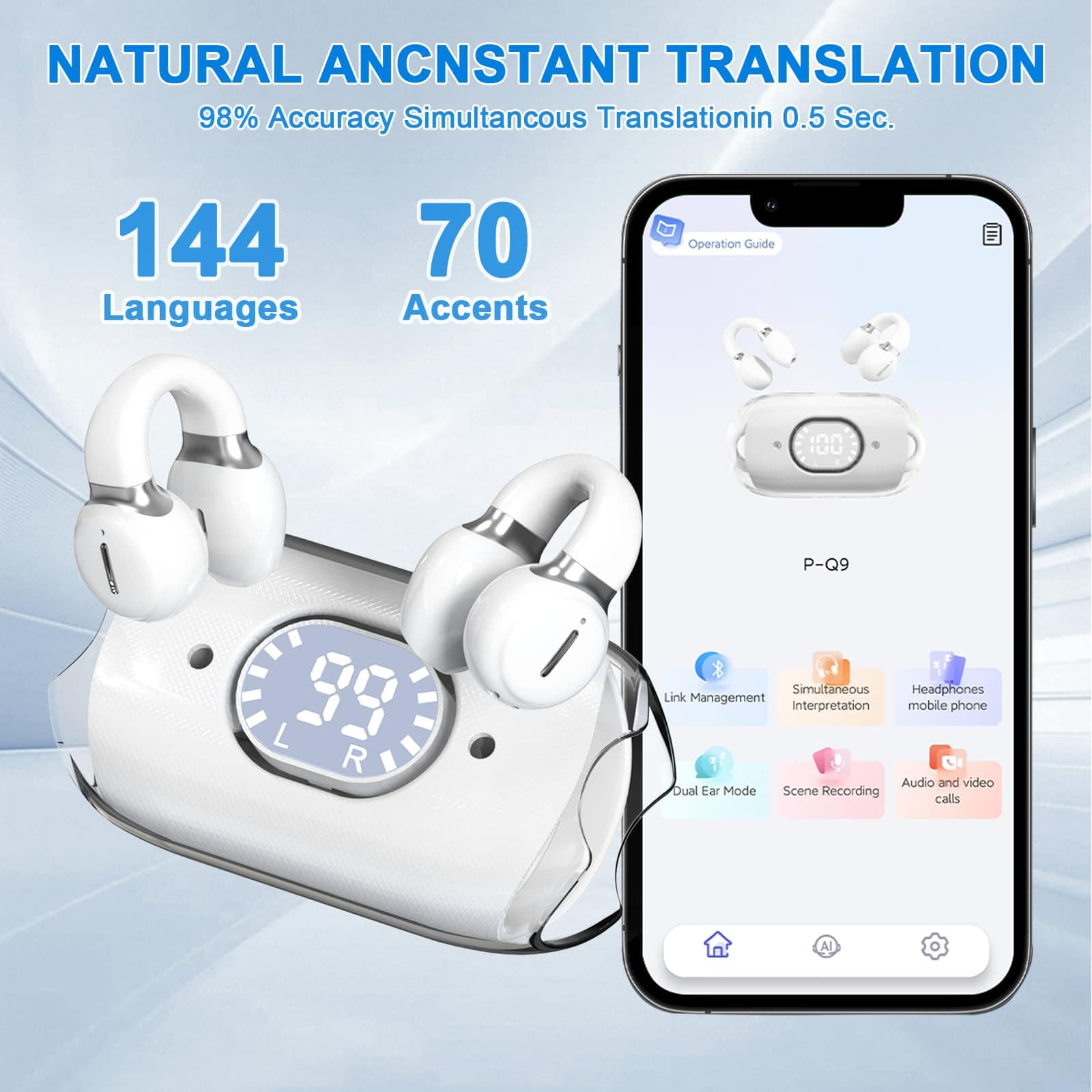 GTYORUS Translation Earbuds Real Time - Audífonos de - Imagen 3