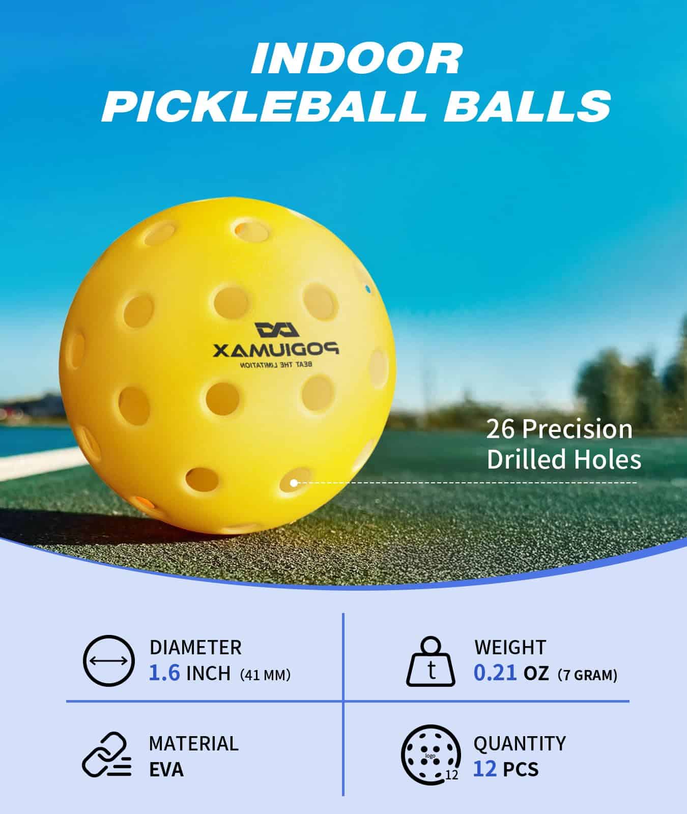 Pelotas de Pickleball Interior PodiuMax, Paquete de 12 - Imagen 3