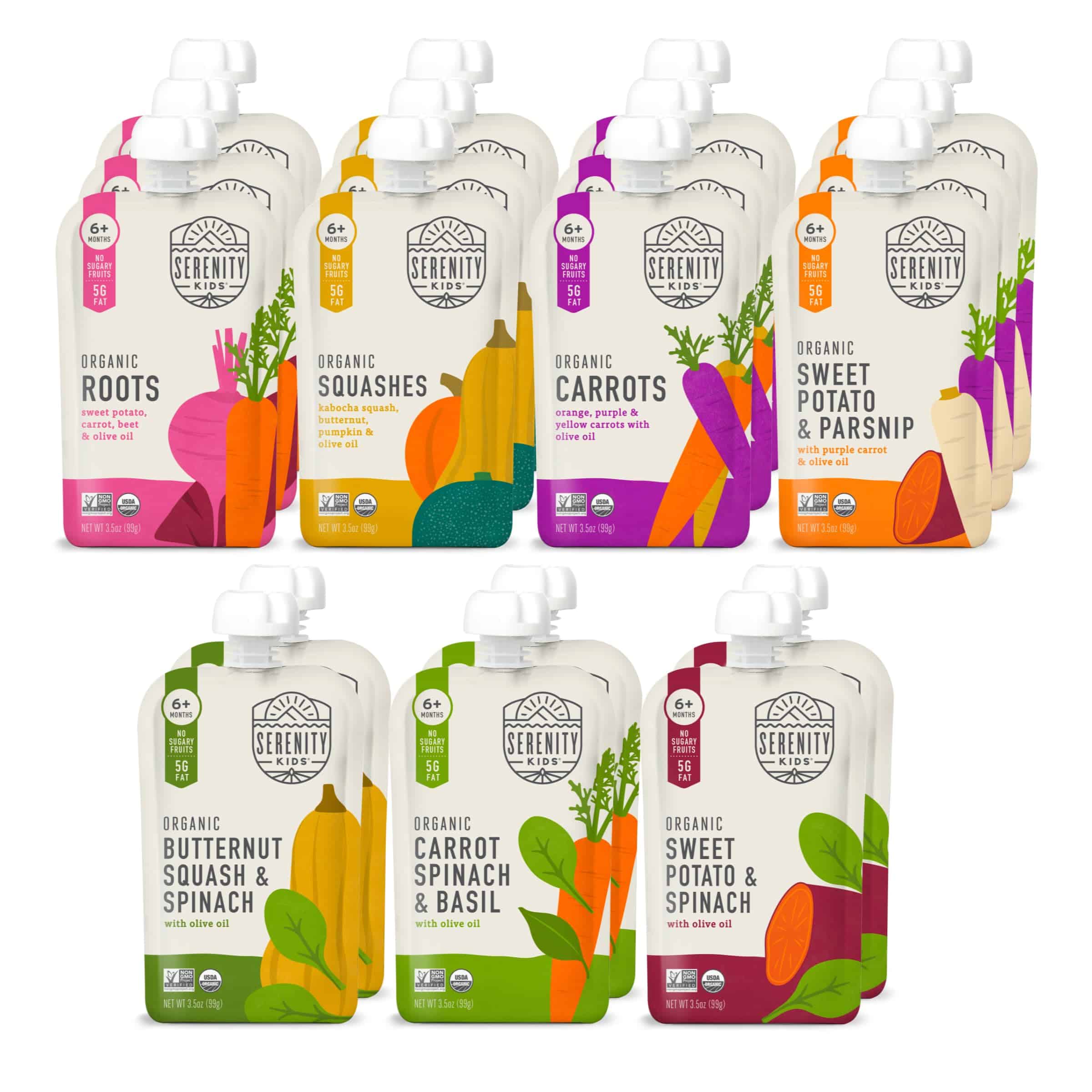 Paquetes de puré de verduras para bebés orgánico