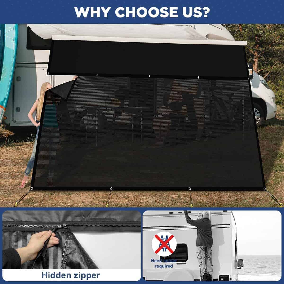 Toldo de sombra para RV Glamful con cremallera 9' X 19'3", - Imagen 5