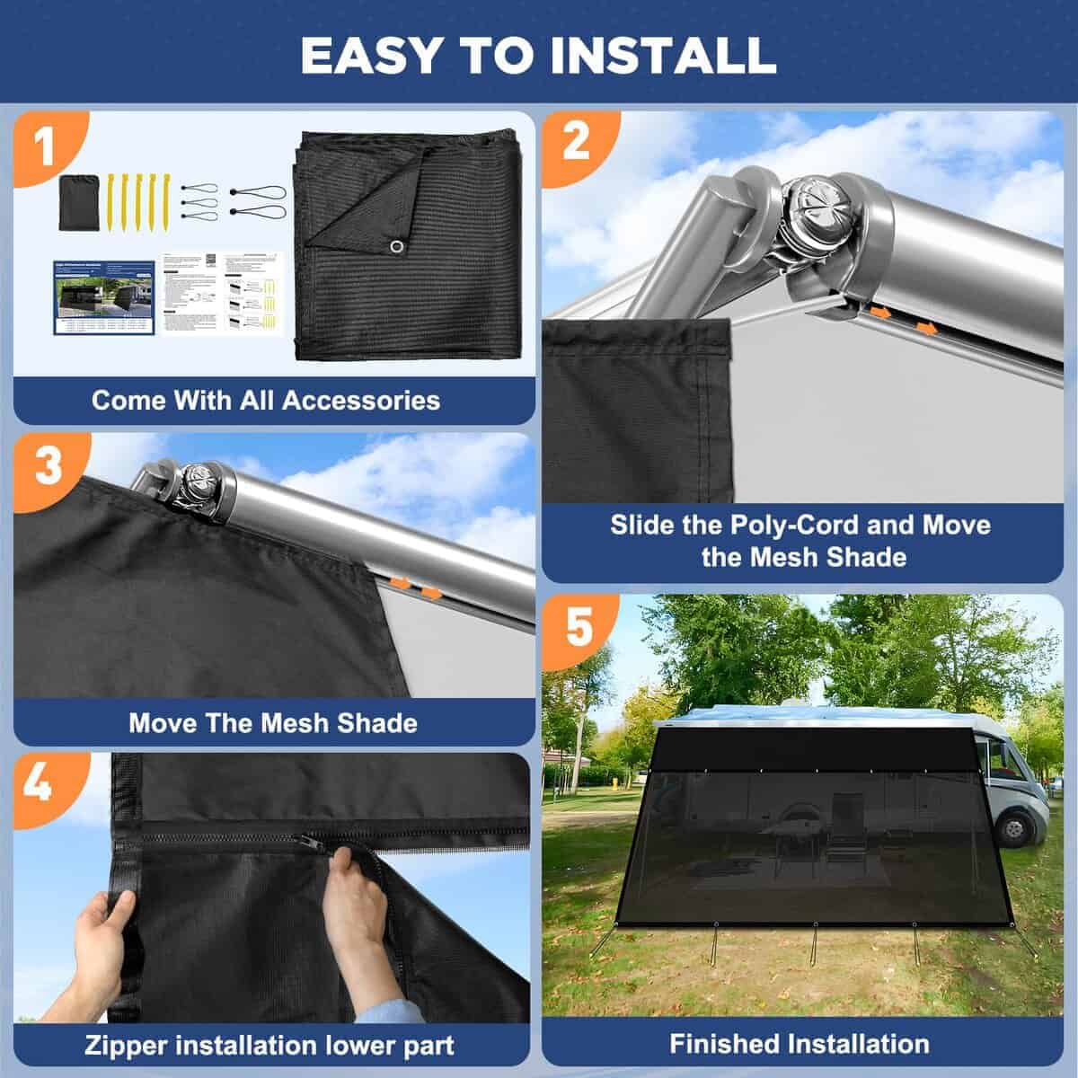 Toldo de sombra para RV Glamful con cremallera 9' X 19'3", - Imagen 6