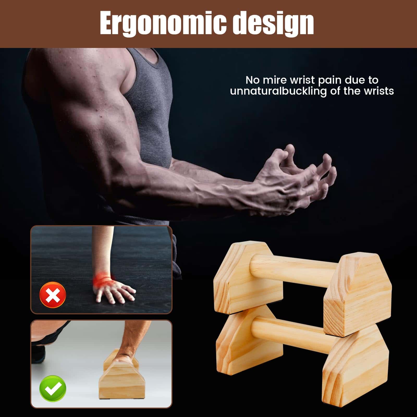 VMBQRTI 1 Par de Barras de Flexiones de Madera, Soportes de - Imagen 7