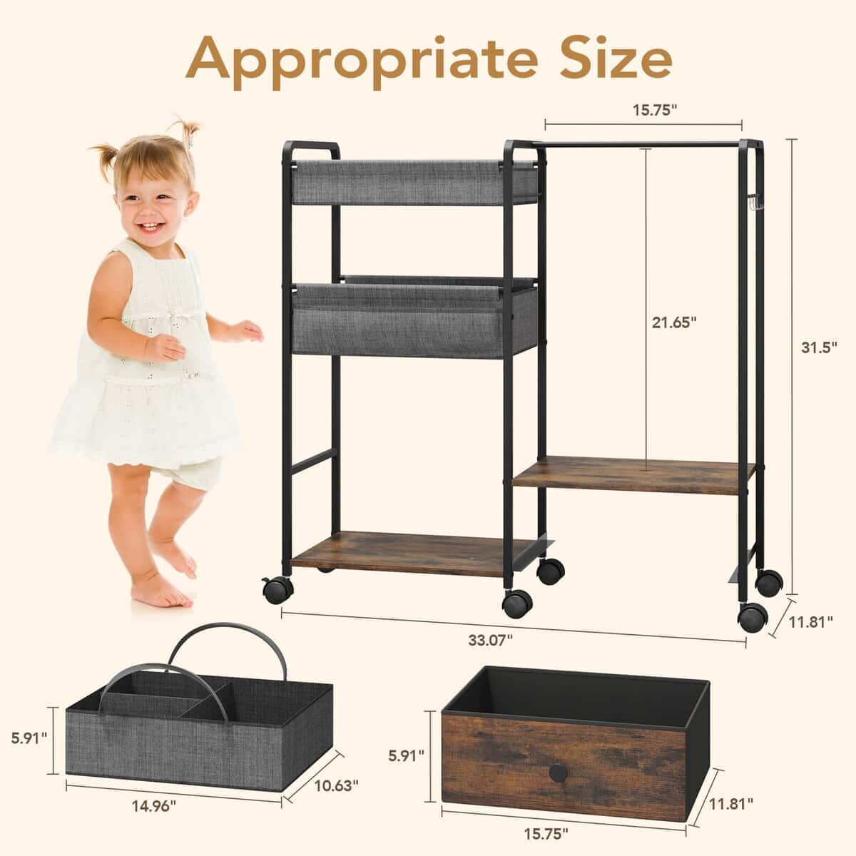 Organizador de Pañales 3en1 BBLIKE - Carrito de Pañales y - Imagen 9