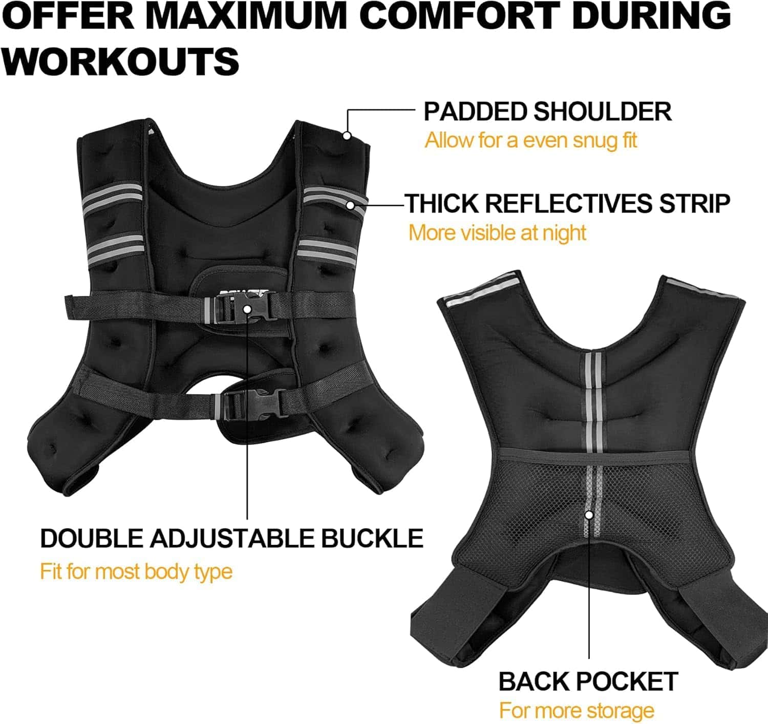 Chaleco con Peso para Mujeres, Hombres y -Negro - Imagen 7